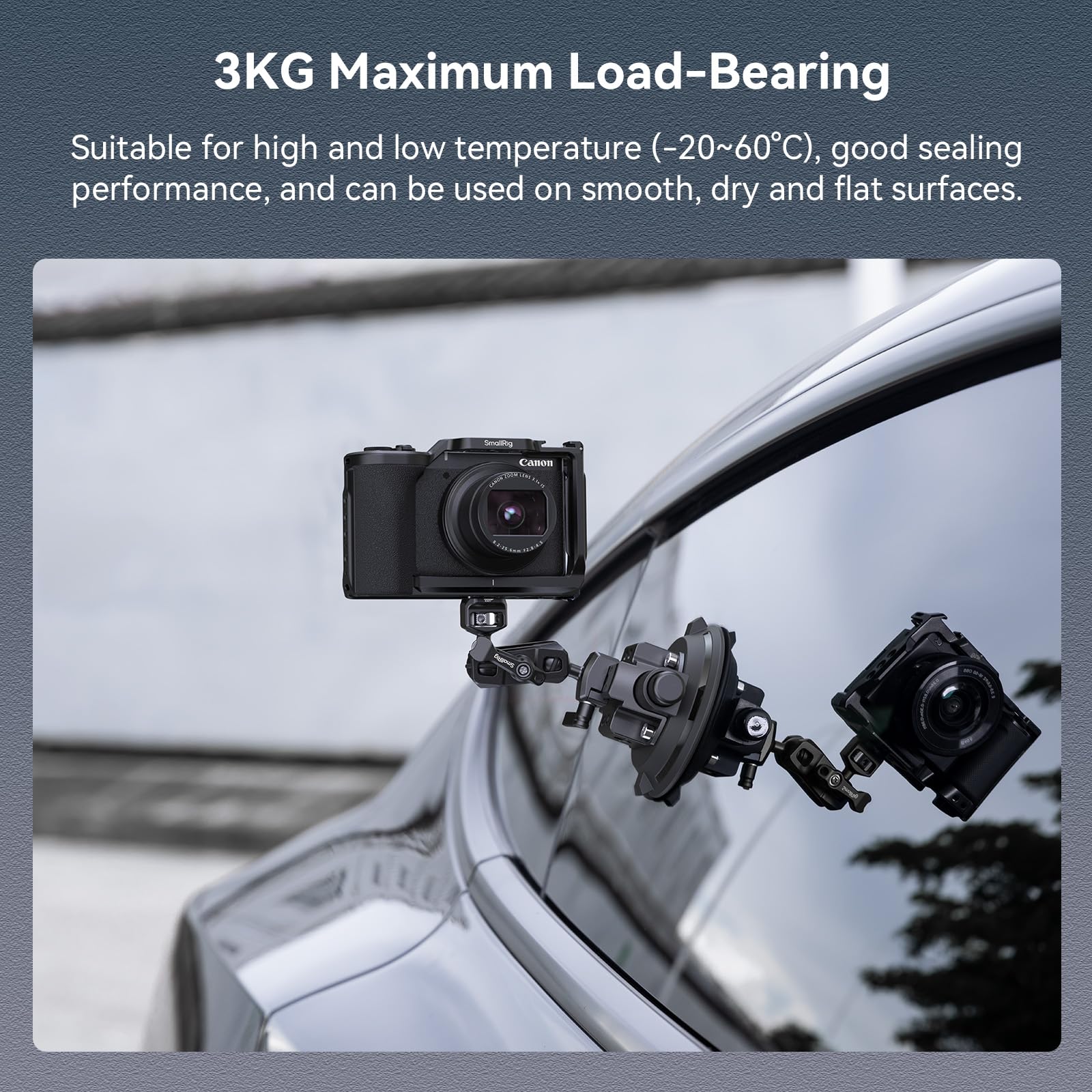 SMALLRIG 4" Camera Suction Mount with Ball Head Magic Arm, Kamera Saugnapfhalterung mit Kugelkopf-Zauberarm, Autohalterung für leichte Kamera/Action Kamera/Telefon, Maximale Belastung 3 kg – 4236C