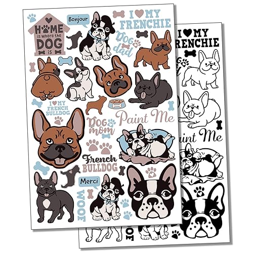 Colección de arte corporal falso de raza de perro francés Bulldog francés, tatuaje temporal, resistente al agua, color negro (una hoja)