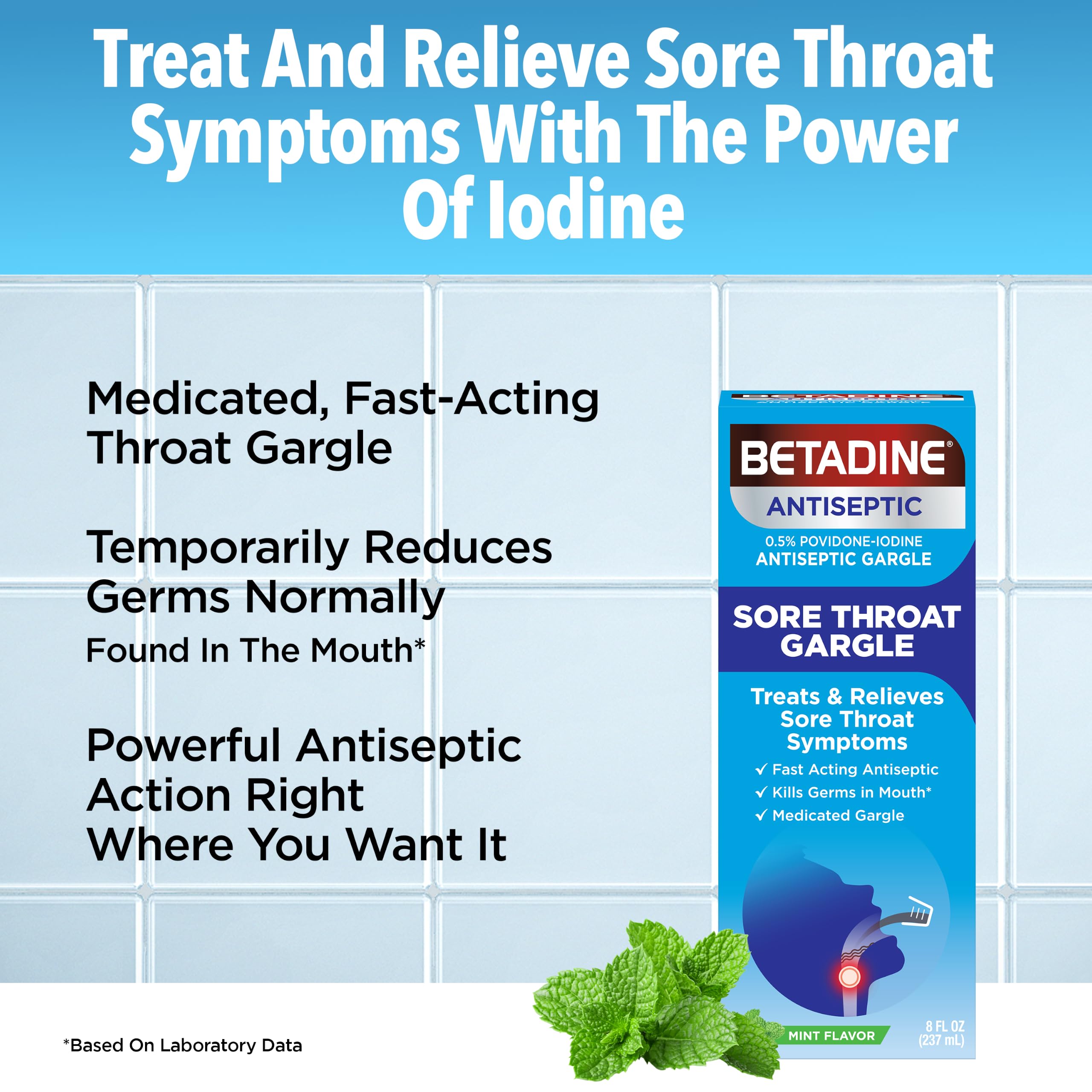 Betadine Sore Throat Relief Gargle, 8 Oz, Mint Flavor — Amazon image 3