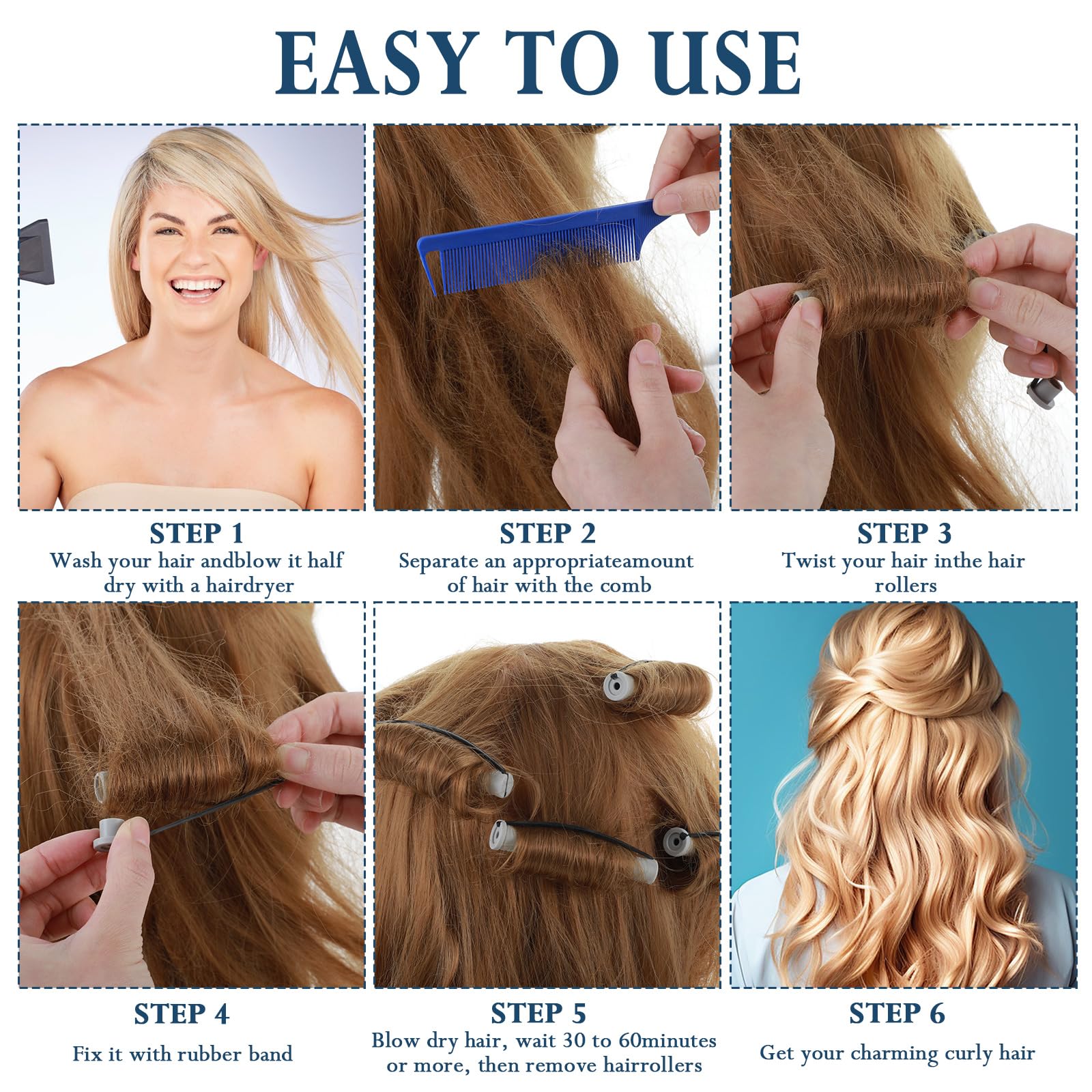 50 barras permanentes para cabello corto de 0.6 pulgadas para mujer, barras permanentes para cabello largo, varillas onduladas para peluquería y peinado