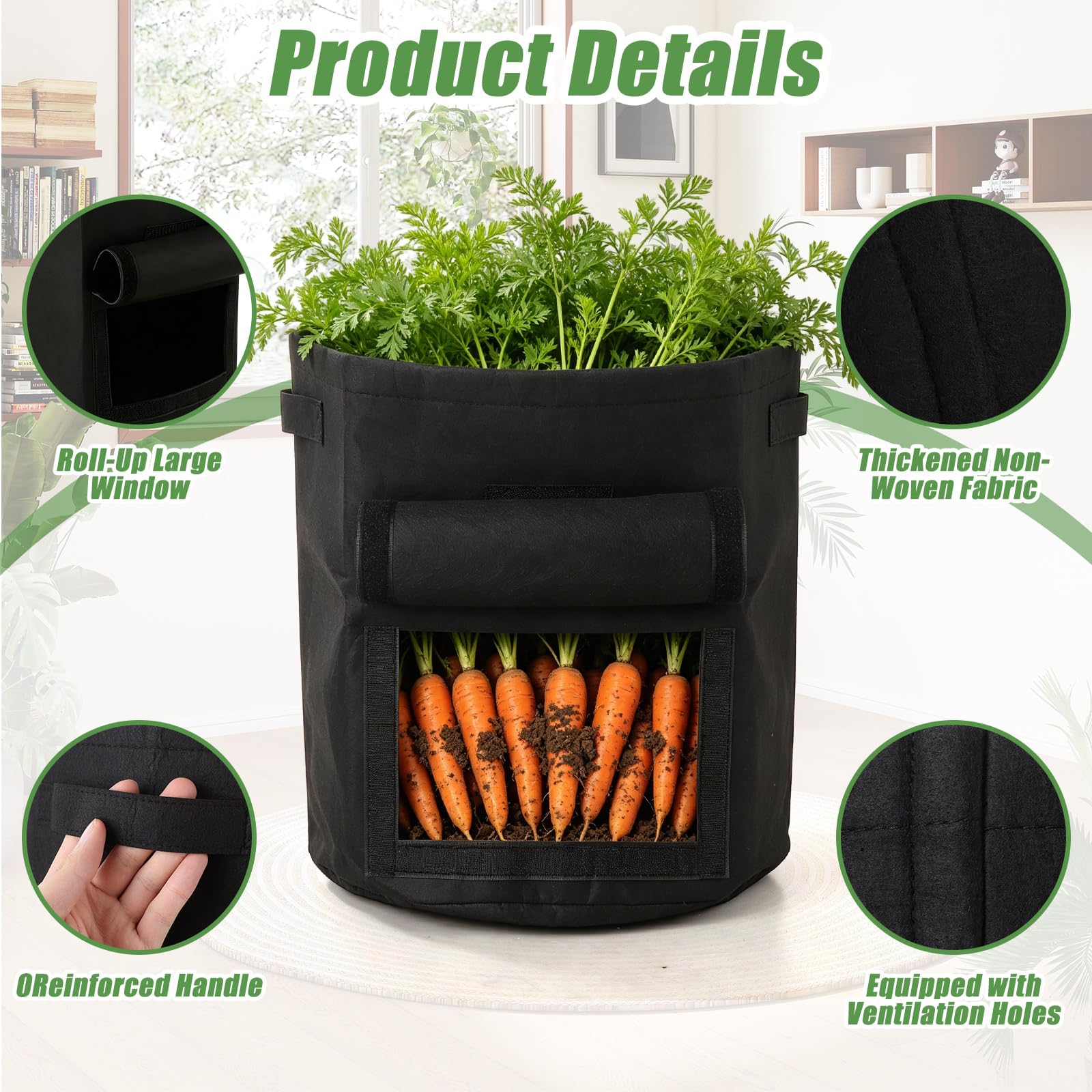 APACALI Confezione da 12 sacchetti per la coltivazione di patate da 38 litri, con finestra per la raccolta, sacchetti per la coltivazione di patate con manici, borsa per la coltivazione di pomodori