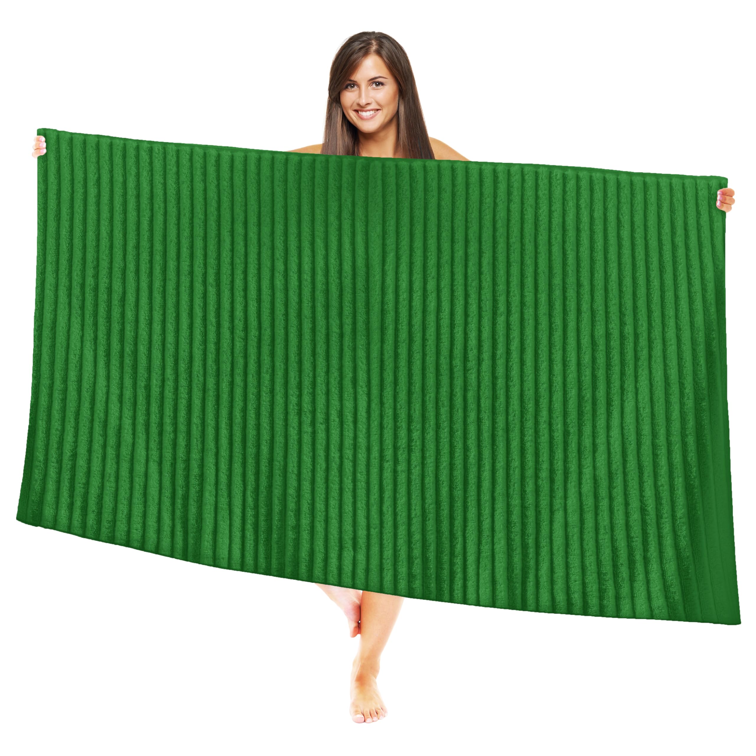Elegant Comfort 100% Turkish Cotton Corduroy Ribbed Luxury Jumbo Bath Towel Ultra Soft - 35 x 70 Inch - Luxury Spa Premium Hotel Quality Highly Absorbent and Quick Dry Large Bath Towel, Emerald Green