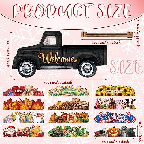 Miniatura 10 de Ferraycle Letrero de bienvenida intercambiable, decoración de camión de verano, letreros de puerta de temporada con 12 iconos de vacaciones,