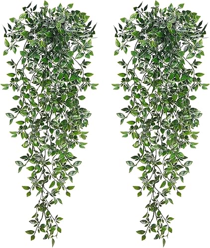 BLEUM CADE Plantas colgantes falsas, 2pcs plantas colgantes artificiales en maceta, enredaderas de mandala falsas, plantas colgantes vegetación para