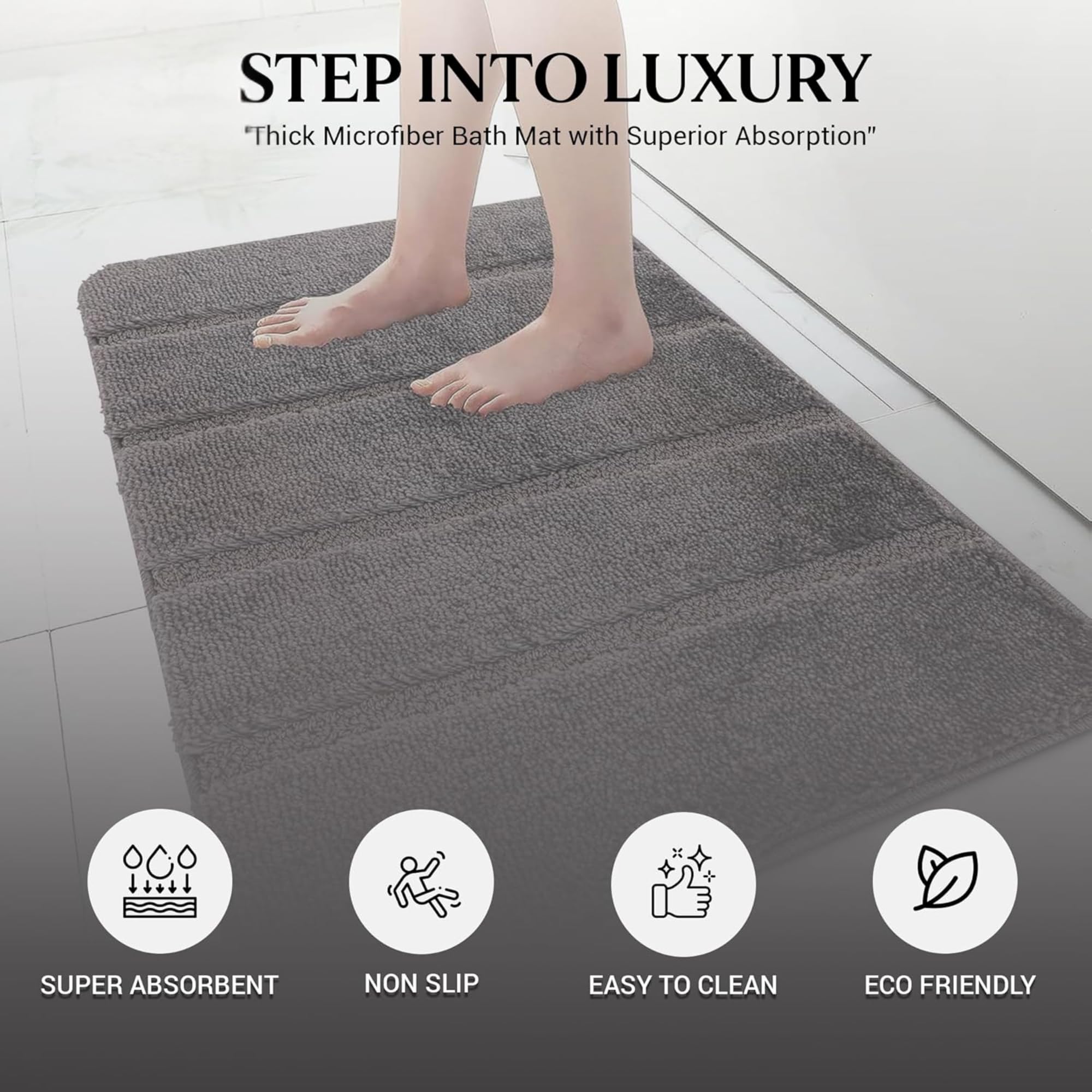 Nest & Nibble Bathroom Bath Mat (Charcoal, 40 x 60 cm) Non-Slip Toilet Floor Mat, 40x60 - Image 4
