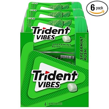 Trident Vibes Spearmint Rush Sugar-Free Chewing Gum, 6 Bottles of 40 Pieces (240 Total Pieces)