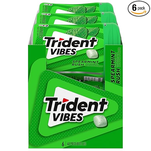 Trident Vibes Spearmint Rush Sugar-Free Chewing Gum, 6 Bottles of 40 Pieces (240 Total Pieces)