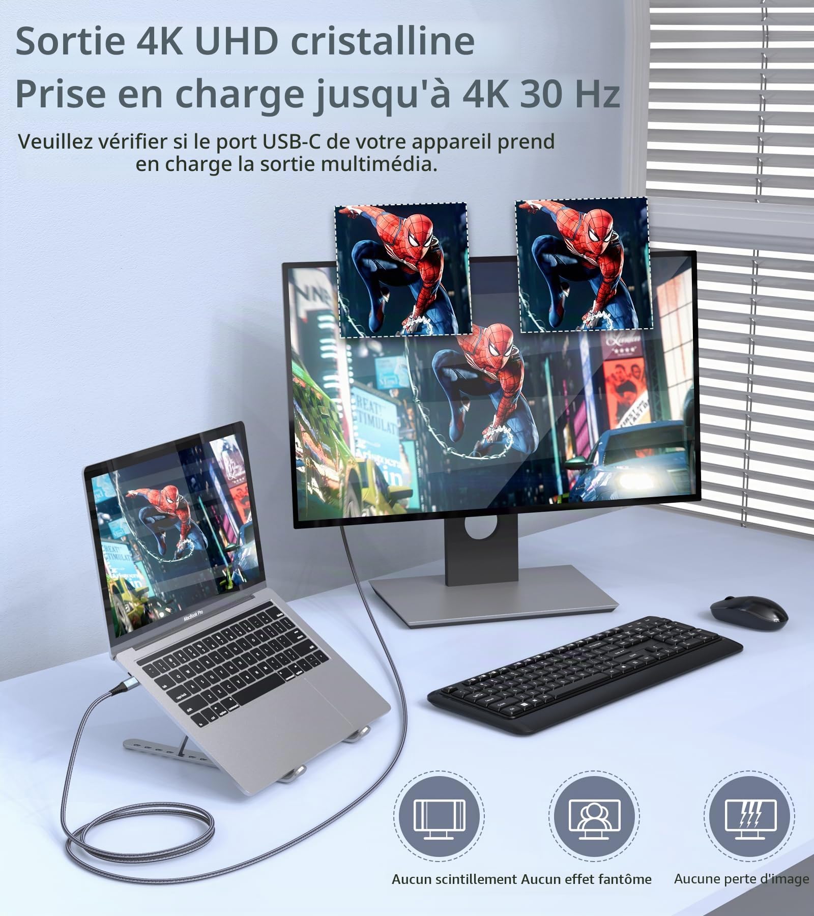4K Câble USB C vers HDMI 3M, Câble USB type C vers HDMI,Thunderbolt 3/4/5 Compatible avec i Phone 17 16 15 Pro/Max,Galaxy S26/S25/S24/S23/S22/S21/S20,MacBook/Air,iPad Air,iPad Pro,iMac,XPS