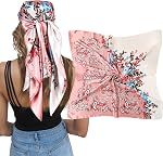 AWAYTR 35" Large Square Satin Head Scarf - Silk Hair Scarf Square Hair Bandanas Large Scarf Sleeping Head Wraps for Women