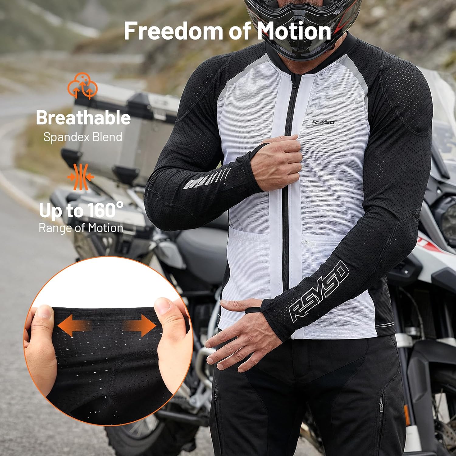Men's Armored Motorcycle Shirt with CE Certified Protective Mesh Motorcycle Jacket Men with Reflective Strips, All Season Motorcycle Riding Shirt for Motorcycle Bicycle Scooter Riding Gear White - Image 4