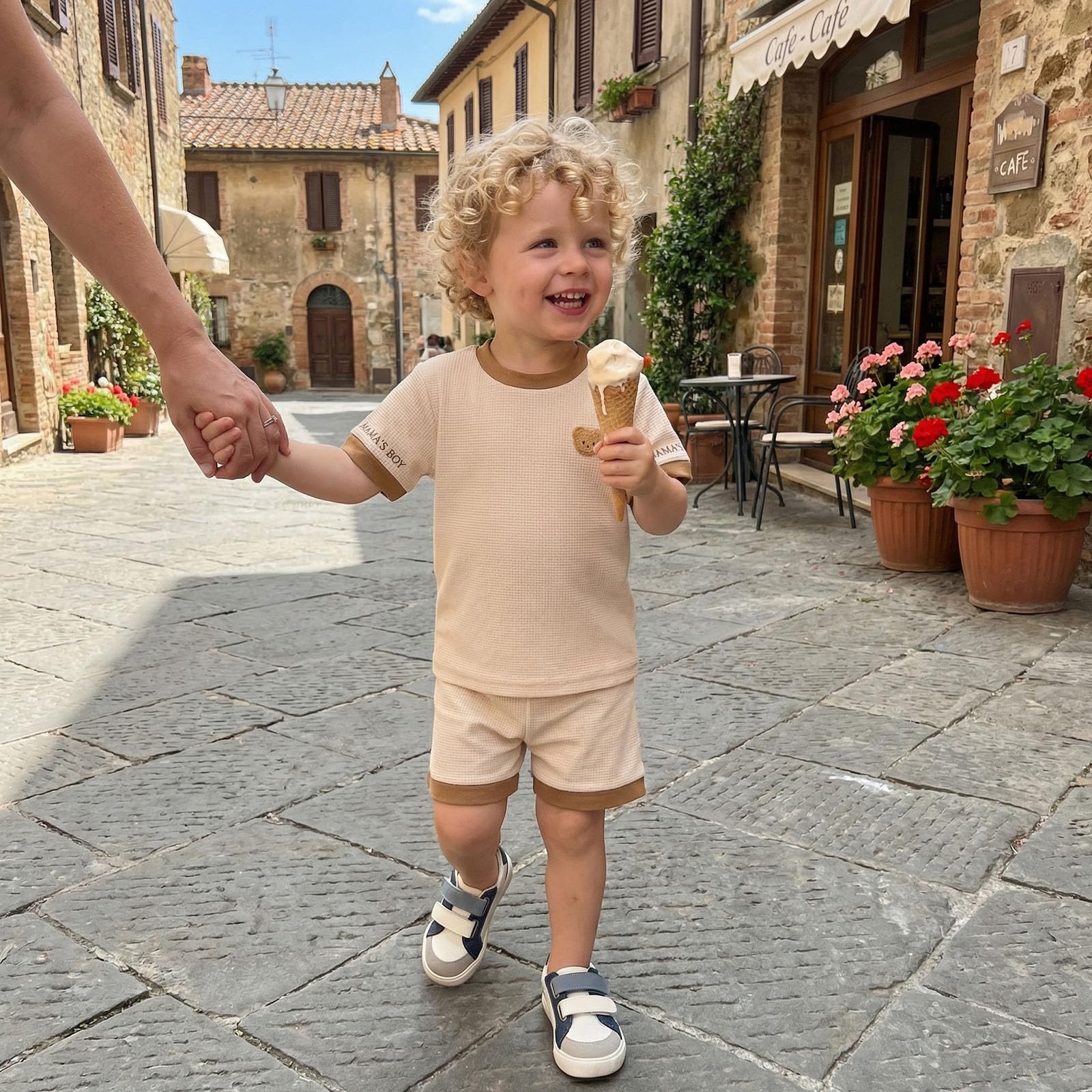 Carolilly Tenue Ourson Bébé Garçon Été, T-Shirt à Manches Courtes et Short ou Body, avec Motif Ours, Beige et Marron