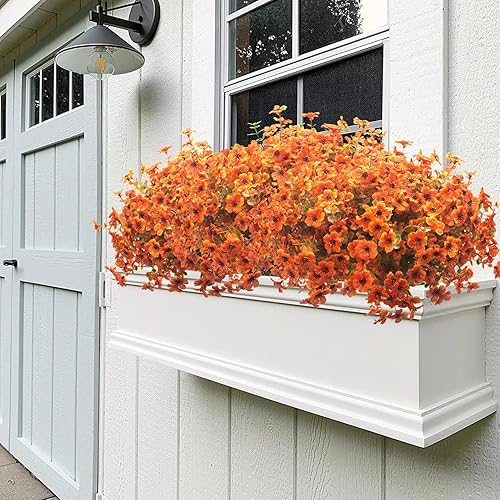 Miniatura 7 de 16 paquetes de flores artificiales de otoño para exteriores, plantas falsas resistentes a los rayos UV, plantas de plástico, arbustos para el hogar,