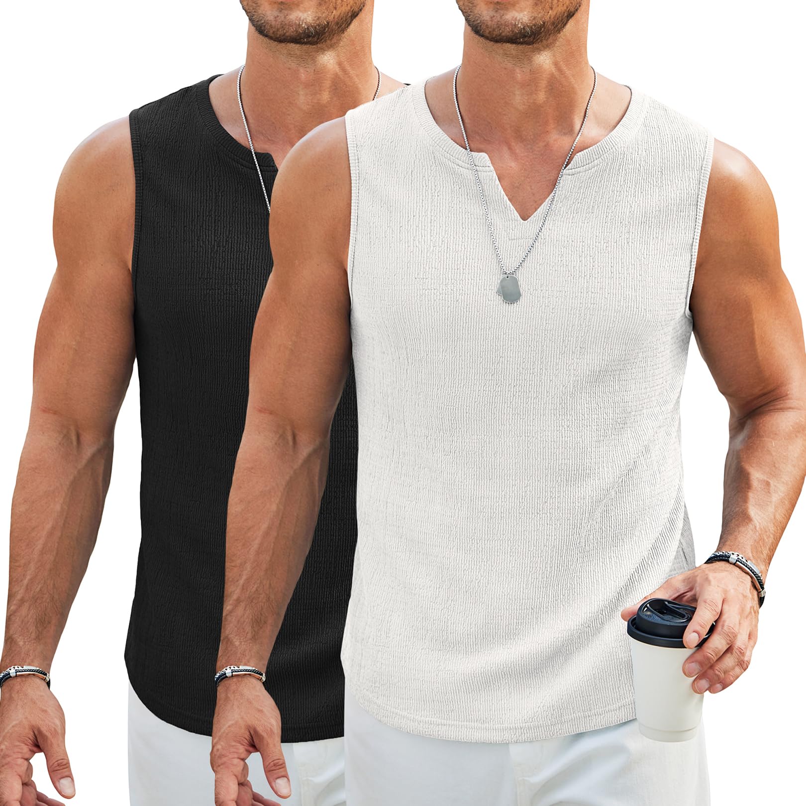 coofandy men39s casual tank tops knit v neck sleeveless t shirts 2 pack summer beach lightweight muscle tee