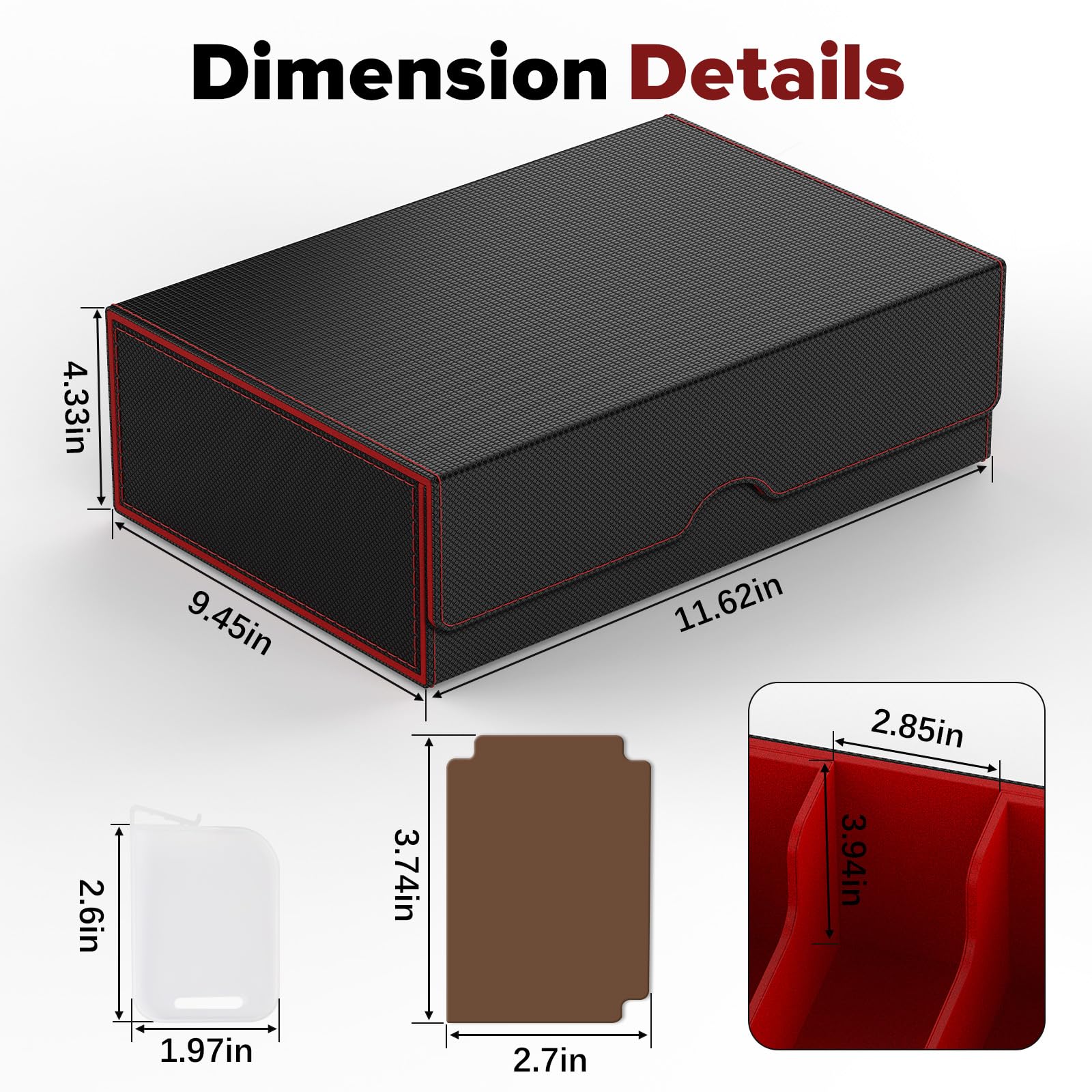 Gomyrod 2400+ MTG Deck Box, 3 file Trading Card Storage Box con 15 divisori colorati, nero e rosso