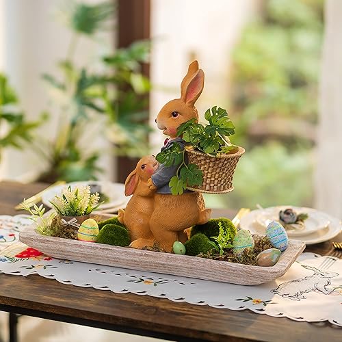 Miniatura 5 de Hanobe Cuenco decorativo para masa de madera centro de mesa de madera largo decoración de mesa natural portavelas rústico sin acabar centros de mesa