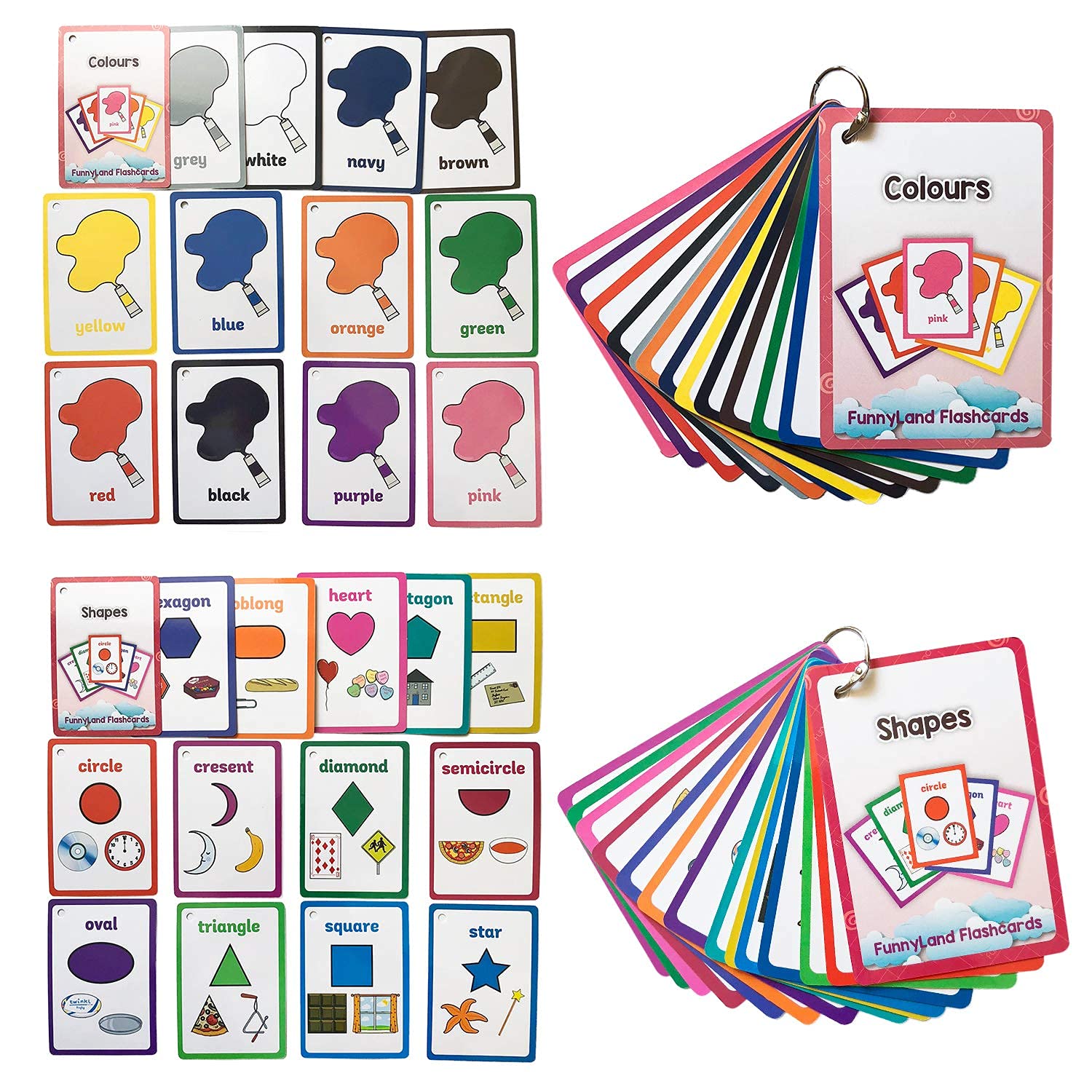 Colors,Shapes 2 Sets of English Flash Cards Kids Pocket Card Montessori Learning Baby Toys for Children Pre-Kindergarten