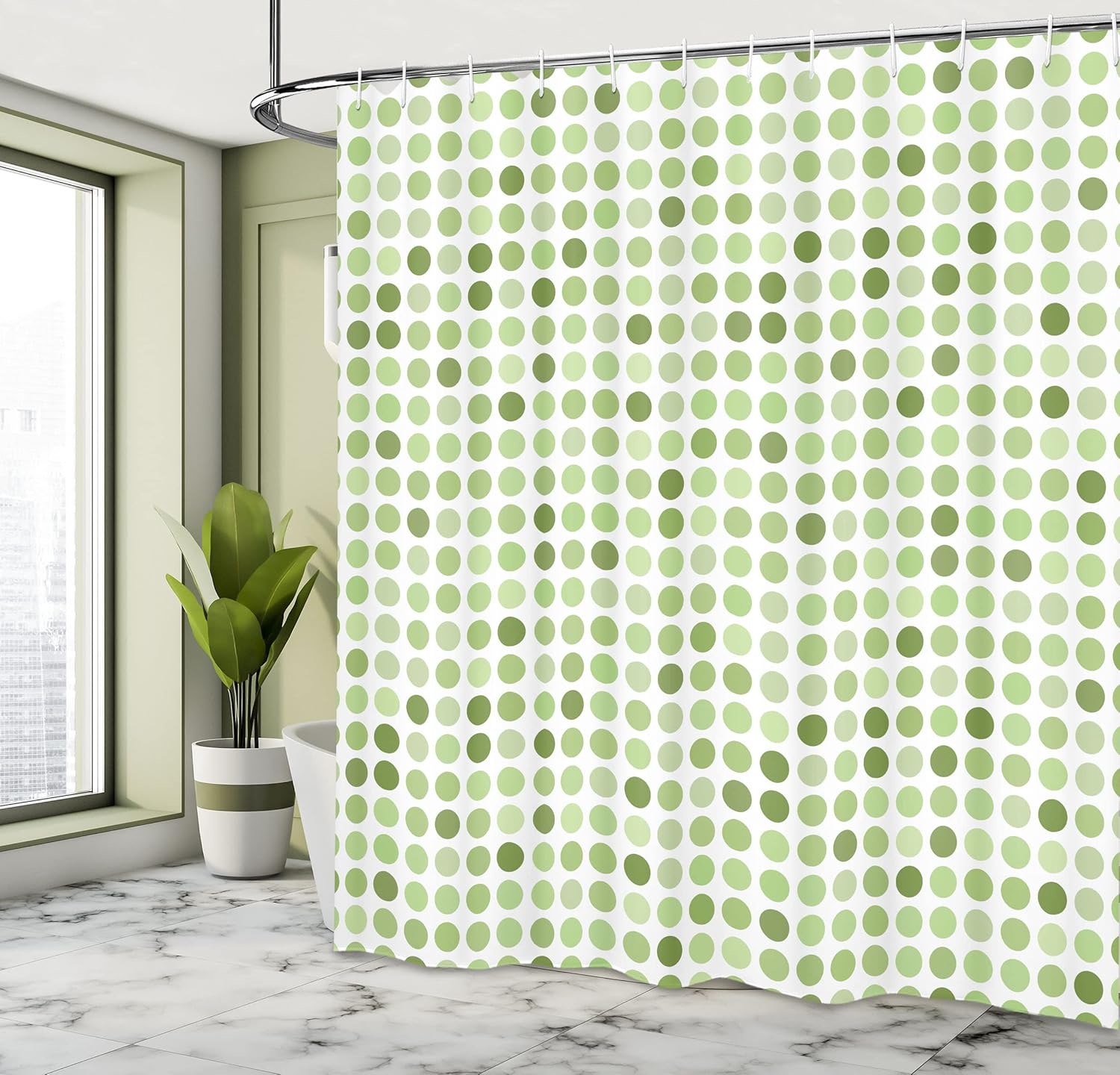 Ambesonne Geometric Shower Curtain, Circles Pattern Old Fashioned Monochromic Oval Round Shapes, Cloth Fabric Bathroom Decor Set with Hooks, 69" W x 70" L, Avocado Green