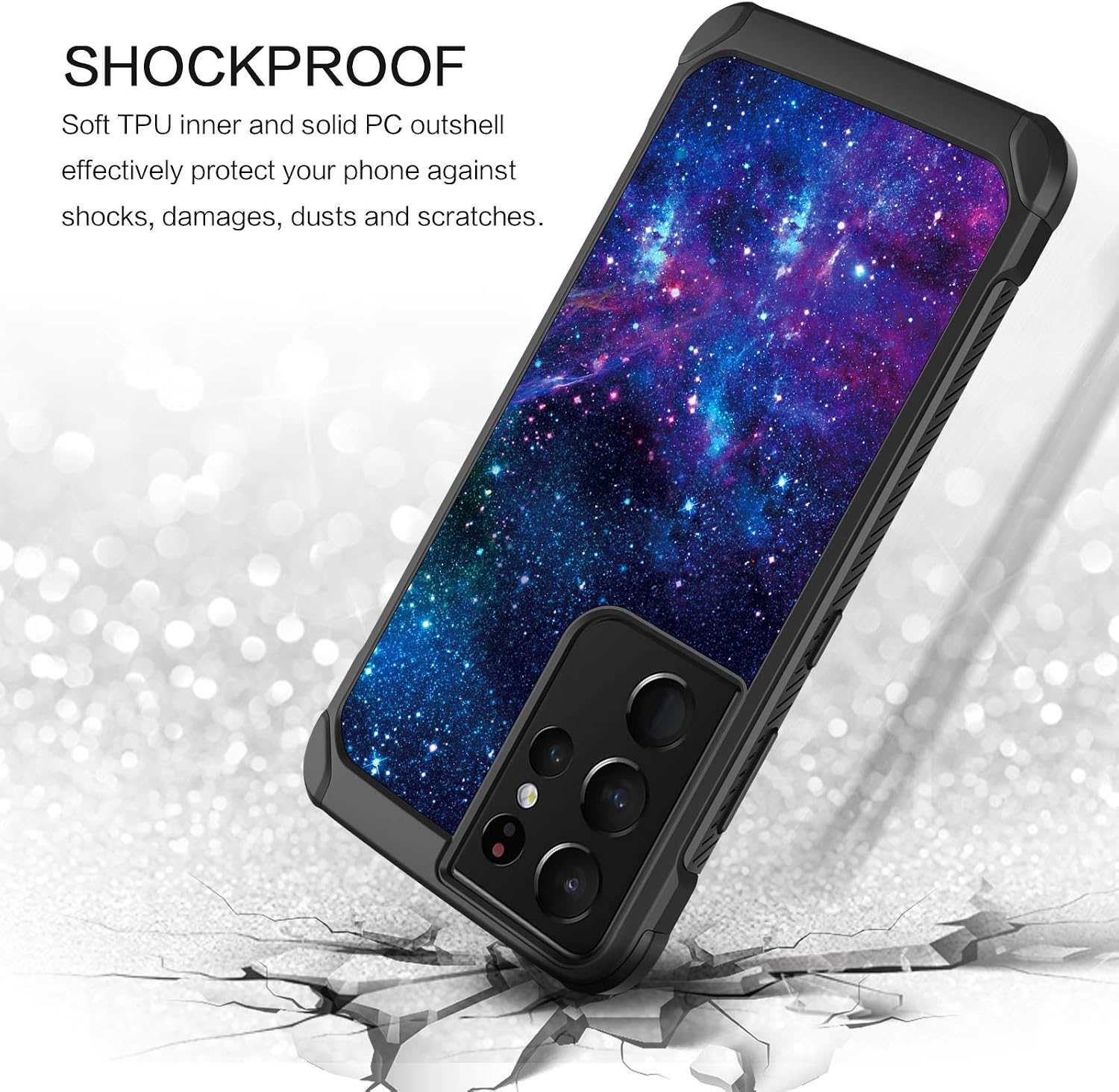 BENTOBEN Galaxy S21 Ultra Case, Slim Shockproof Glow in The Dark 2 in 1 Hybrid Hard PC TPU Bumper Drop Protective Girls Women Men Phone Case for Samsung Galaxy S21 Ultra 5G 6.8-inch 2021, Space Nebula