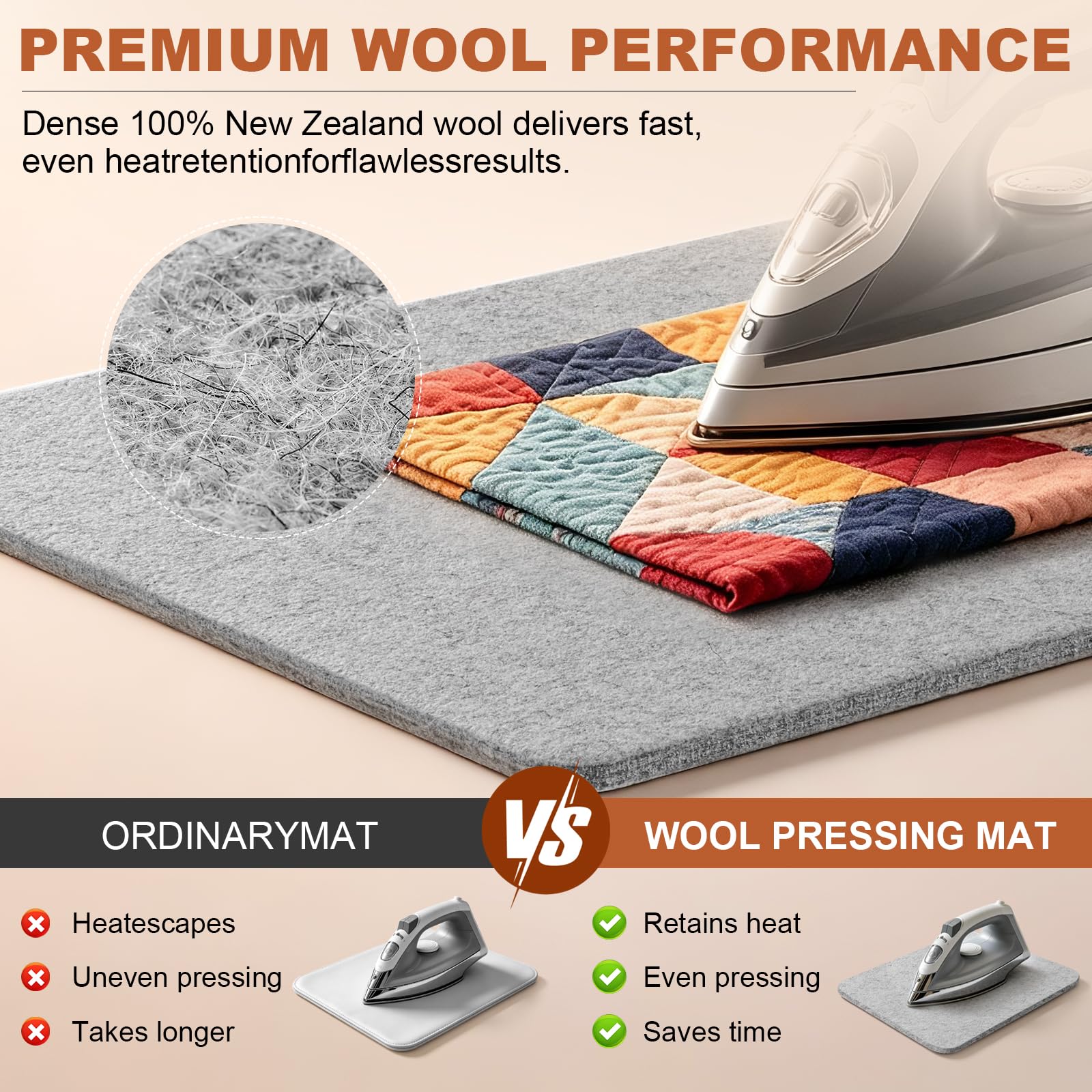 43,2 x 61 cm Woll-Pressmatte zum Quilten, große Größe und 25,4 x 25,4 cm, tragbare Größe, Reine Wolle, Bügelunterlage mit Schere, Klebeband, Filz-Aufbewahrungstasche und 40 Nähnadeln | Für Quilter und Nähbegeisterte, komplettes Bastelset mit Werkzeugen un
