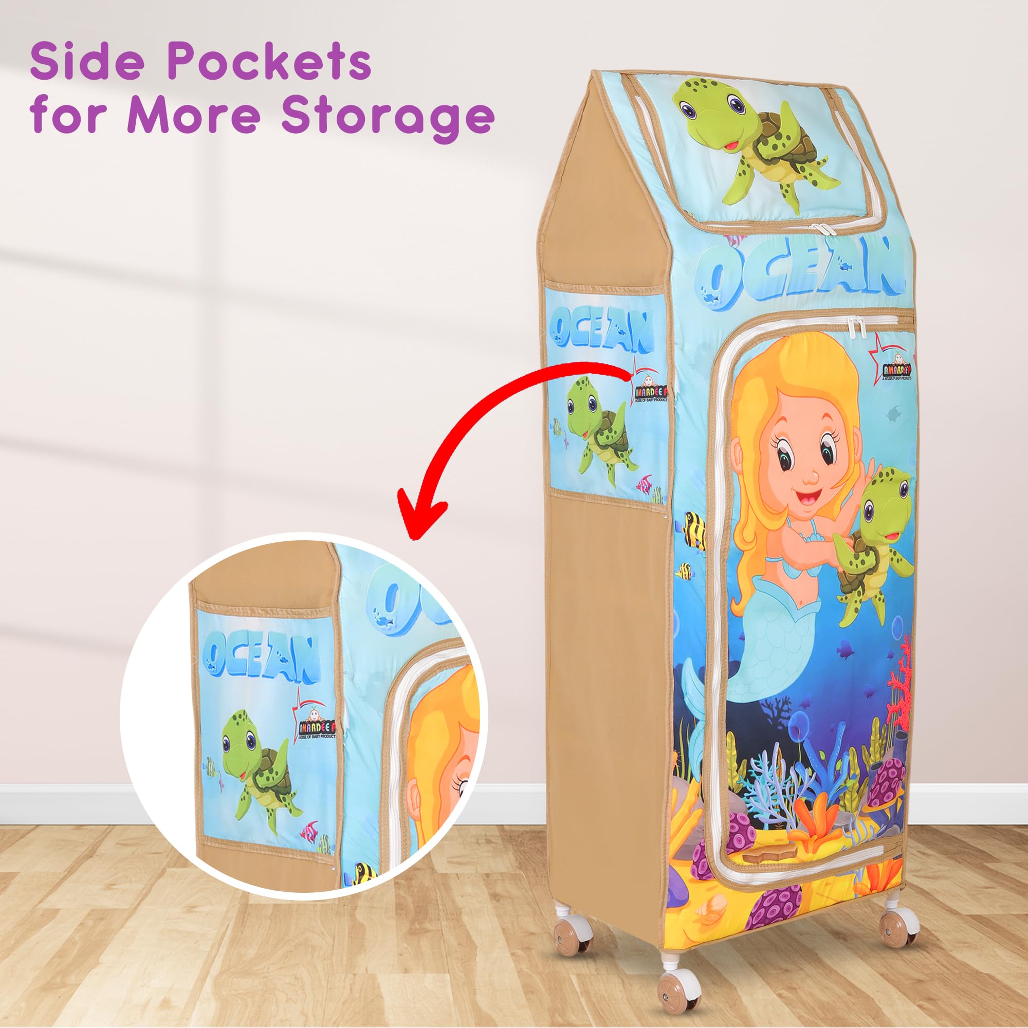 AMARDEEP Baby Folding Almirah with 5 Trays | Portable Wardrobe for Kids | Cloth Organizer with Wheels | Cartoon Print Storage Cabinet | Multipurpose Kids Almirah for Baby Clothes & Toys - Image 4 thumbnail