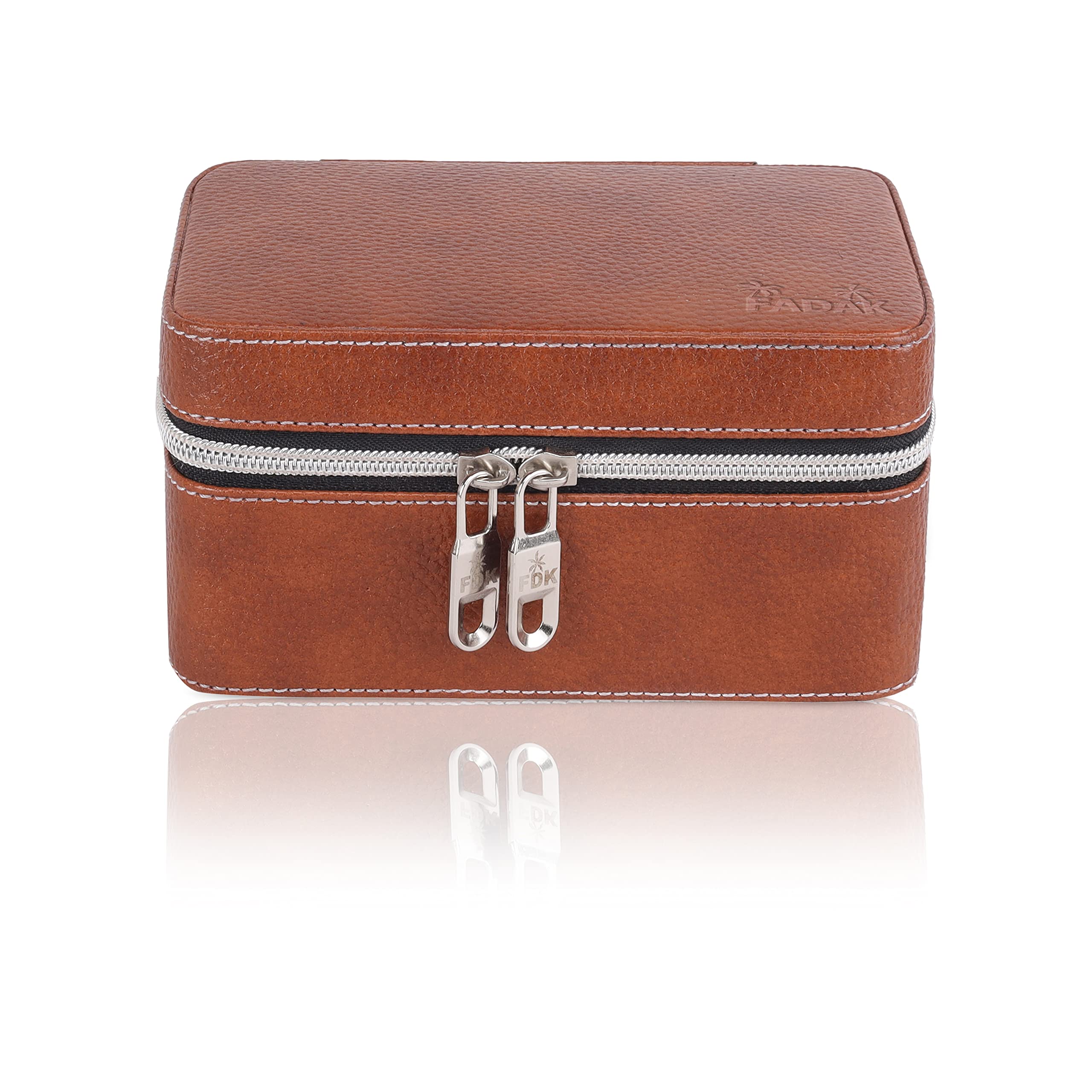 FADAK watch box organizer storage case for men & women with multiple slots made organic with PU leather (Tan)