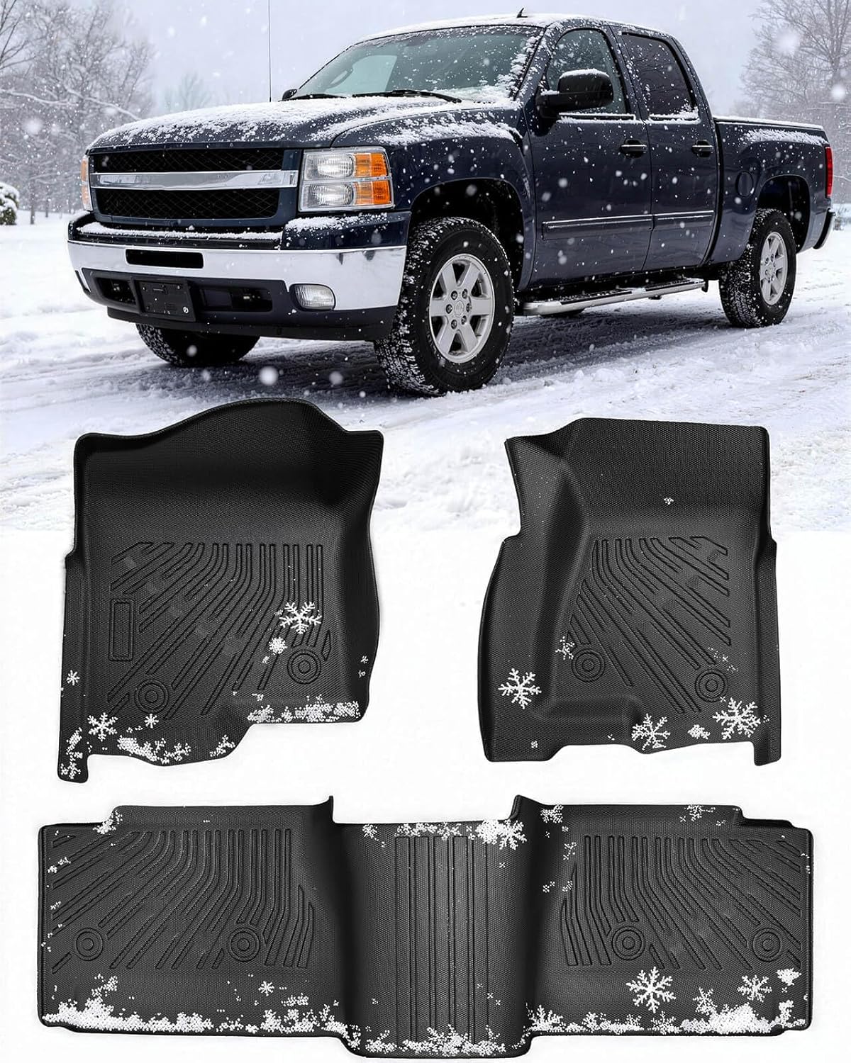 Floor Mats for Chevy Silverado Sierra: 1999-2007 Extended Cab (2007 Classic Only), All Weather Car Accessories Rubber Truck Floor Liners for Chevrolet Silverado & for GMC Sierra 1500 2500 3500 (3PCS)