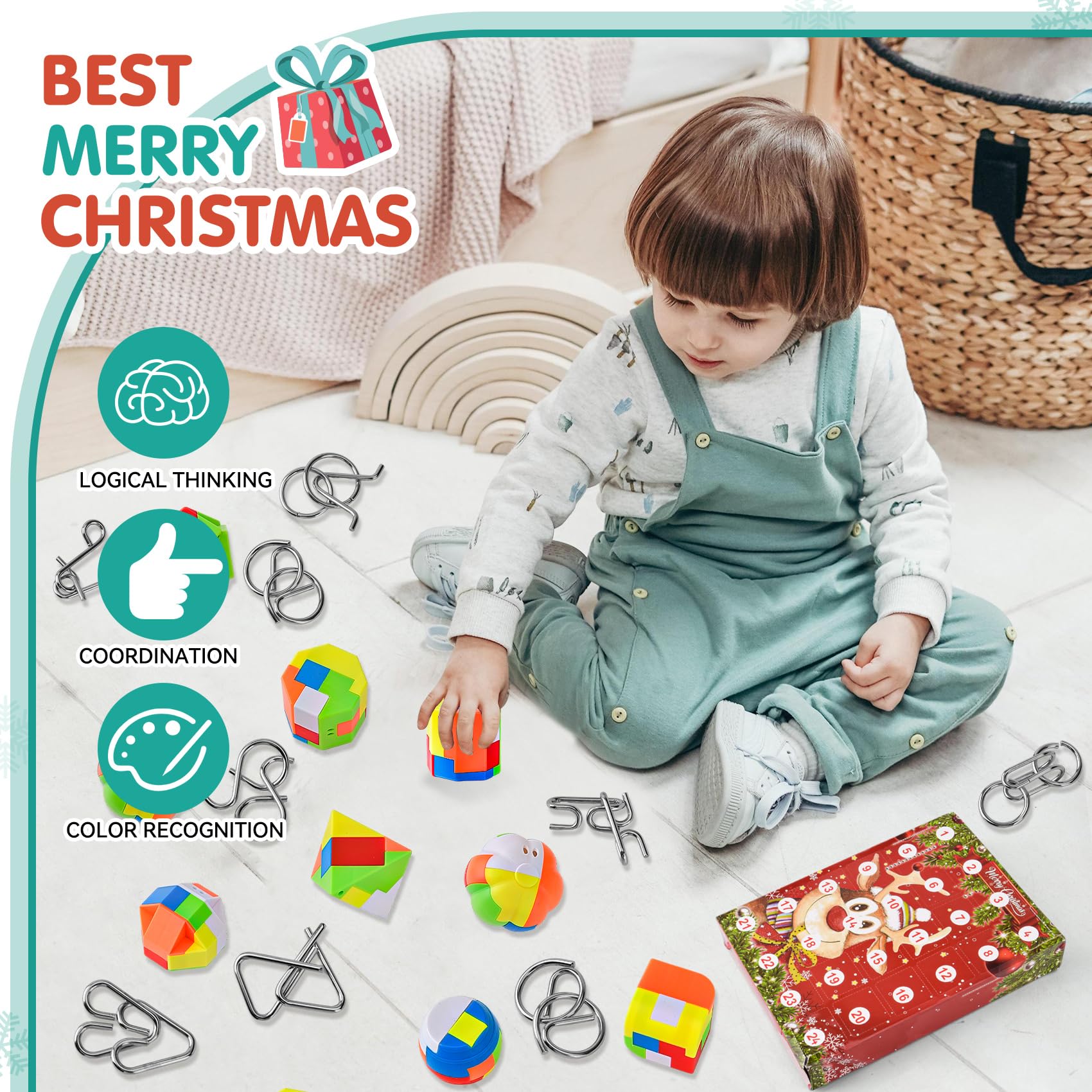 Puzzle di Metallo Calendario Avvento 2025, FainFun 24 Pezzi Calendario Avvento Natale Giocattoli Educativi per Ragazzo Maschio e Adulti, Set di Puzzle