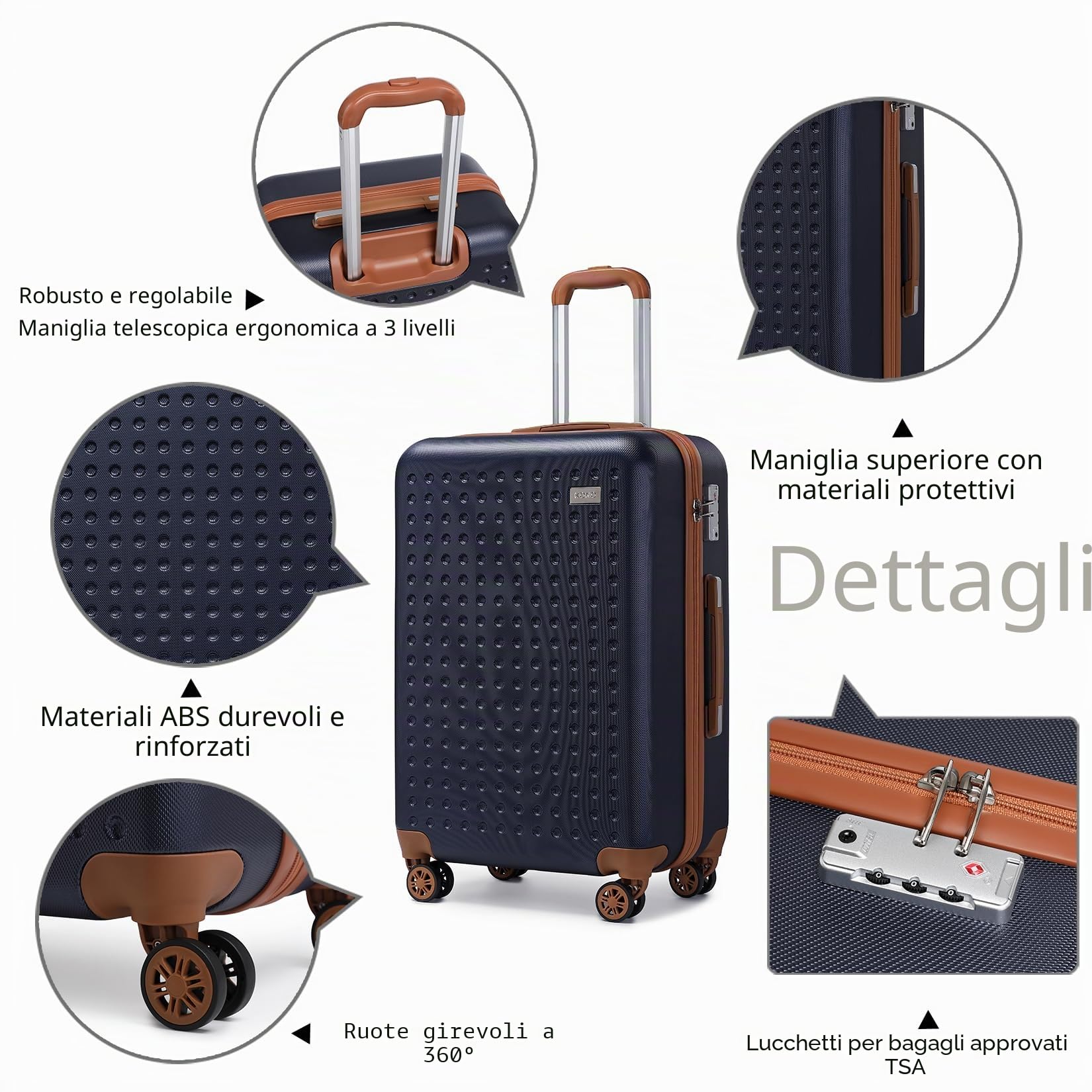 KONO Trolley Grande 76cm Valigia Rigida Grande Leggero con TSA Lucchetto e 4 Ruote Girevoli,Blu