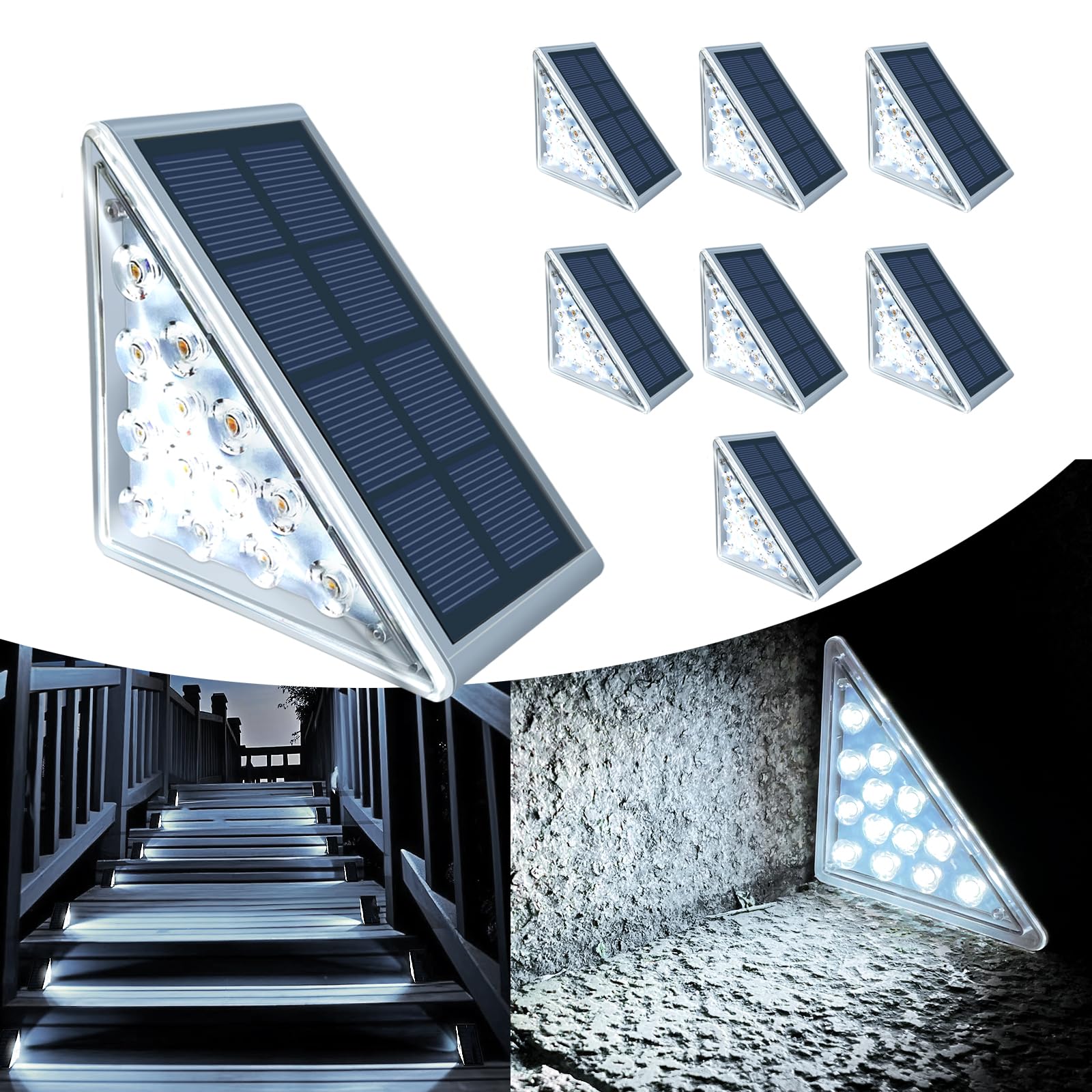 TOTHDATE 8PCS Solar Step Lights Cool White Light, Solar Stair Light Outdoor Decking Light IP67 Waterproof for Ground Front Porch Decor Yard Pathway Garden Walkways