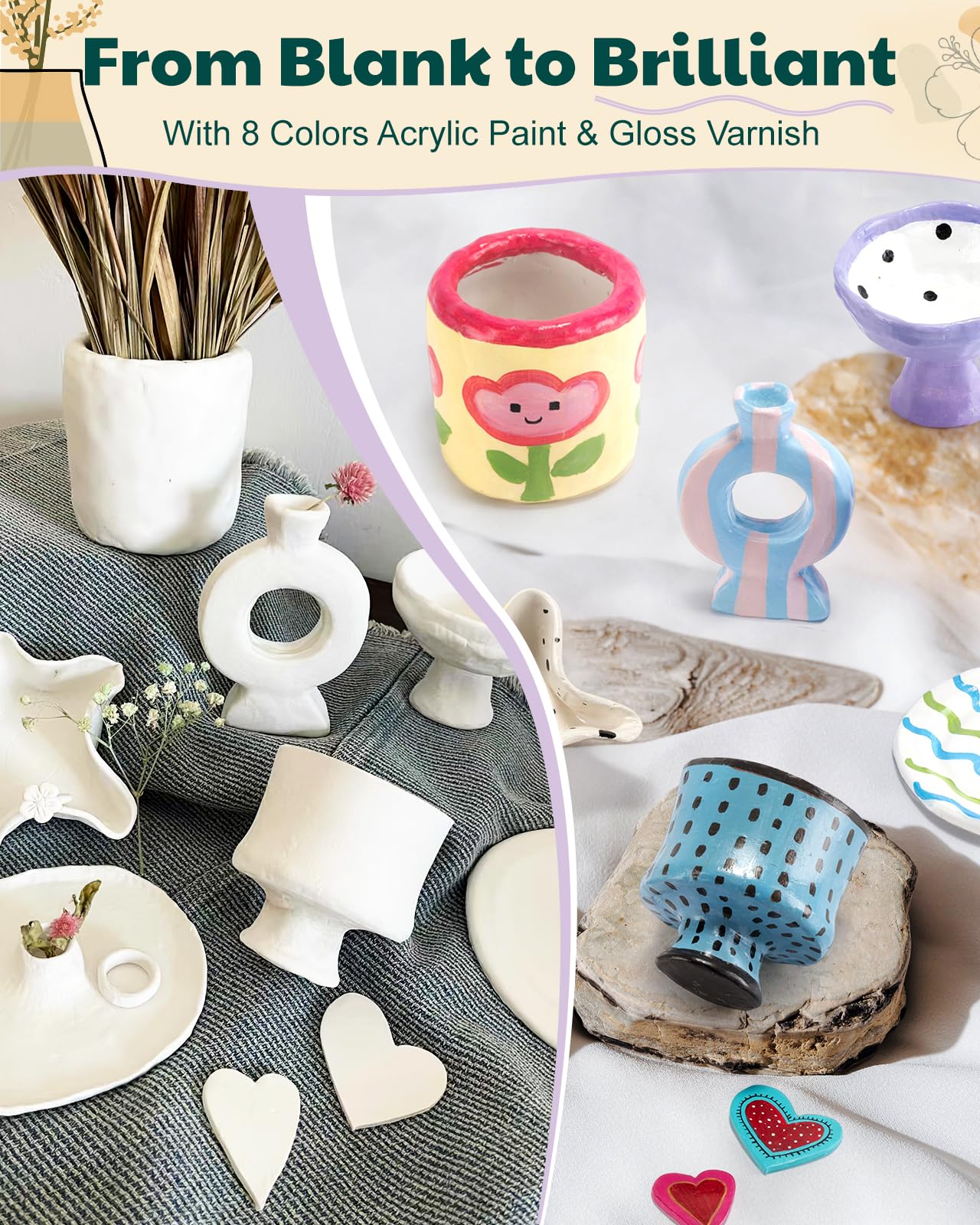 Töpferset für Zuhause Pottery Set: Ton zum Töpfern lufttrocknend für Erwachsene, DIY Set Erwachsene Ton Set mit Modellierwerkzeug, Acrylfarben, Töpfern Zuhause für Anfänger