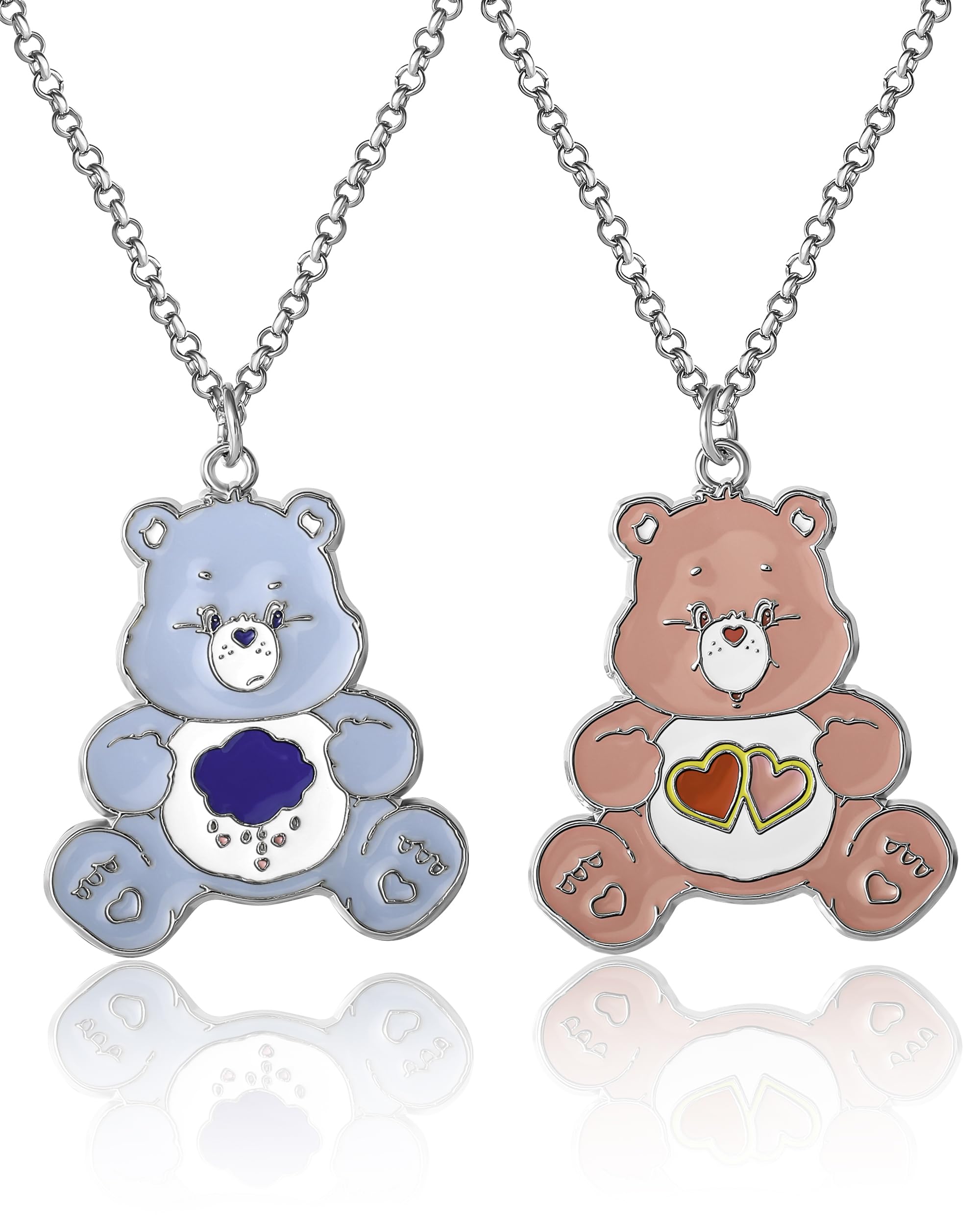 SALLY ROSECare Bears BFF Necklace for 2 with Grumpy Bear and Love-a-Lot Bear Official License, Best Friends Necklaces for 2