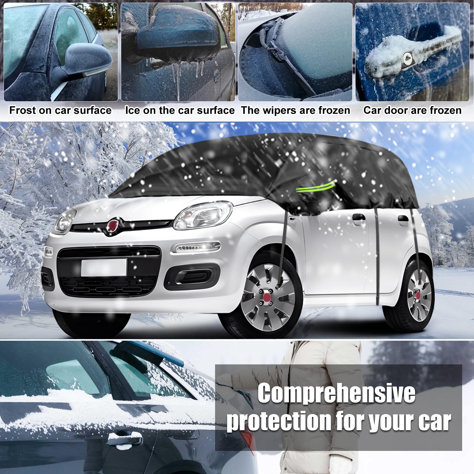 Autohoes, waterdicht, vervanging voor Fiat Panda 2003-2025, halve garage, autohoes, winddichte halve afdekking voor alle weersomstandigheden, UV- bestendige Autohoes, waterdicht, vervanging voor Fiat Panda 2003-2025, halve garage, autohoes, winddichte halve afdekking voor alle weersomstandigheden, UV- bestendige