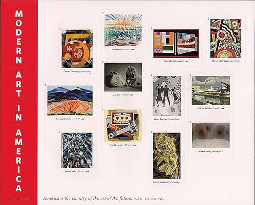 USPS Modern Art in America 1913-1931 American is The Country of The Art of The Future (Pane Sheet of 12) Postage Forever Stamps 2013 Scott #4748
