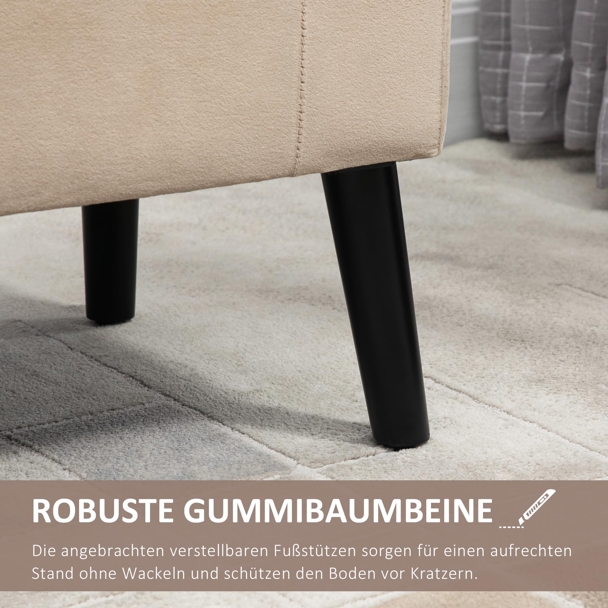 HOMCOM Banc de Rangement Aspect Velours 111,5x41x65cm, Beige