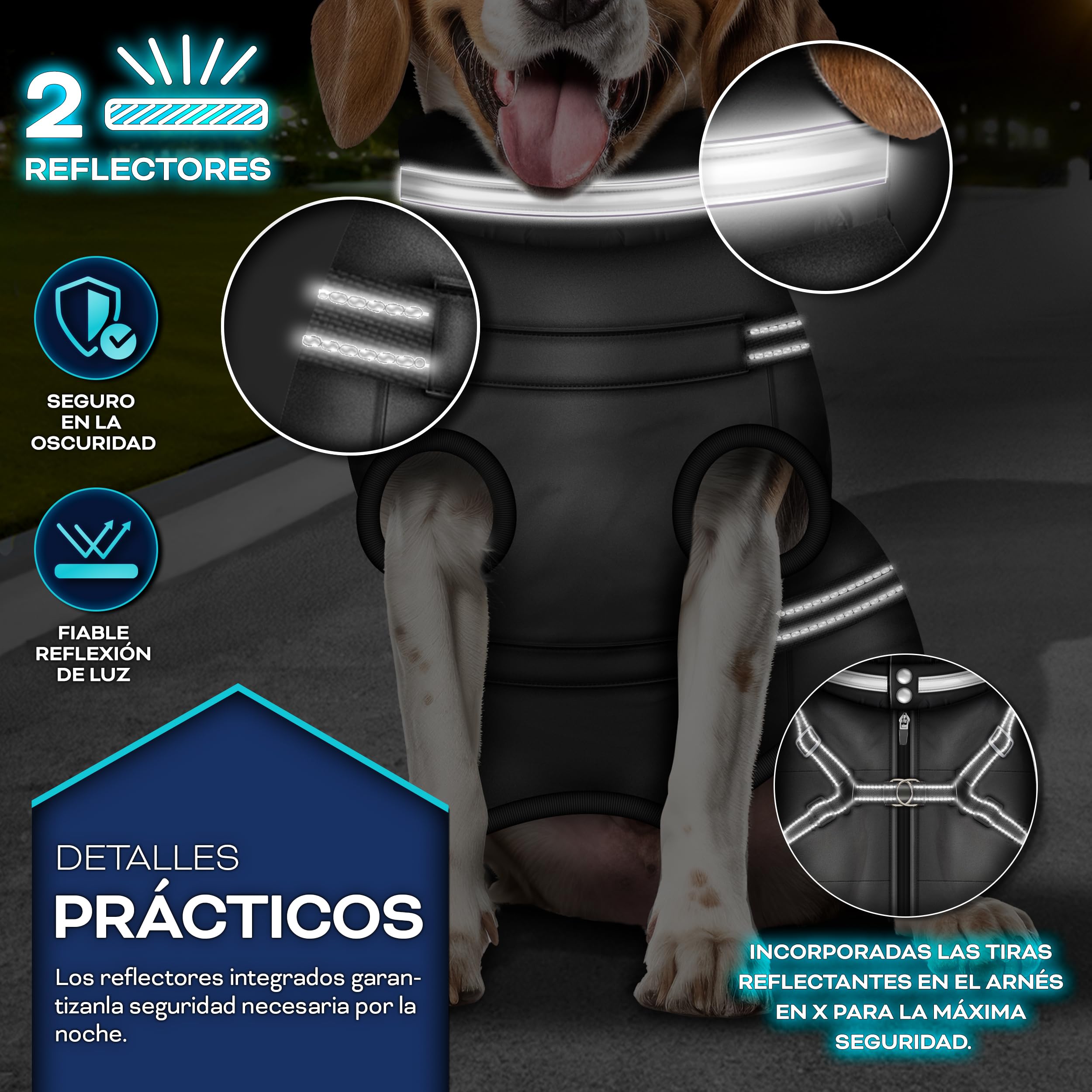 TRESKO® Chaqueta de invierno para perro con reflectores con 15 bolsas para excrementos + dispensador | Abrigo impermeable para perros | Abrigo para perros con arnés | Chaleco de invierno para perros pequeños, medianos y grandes