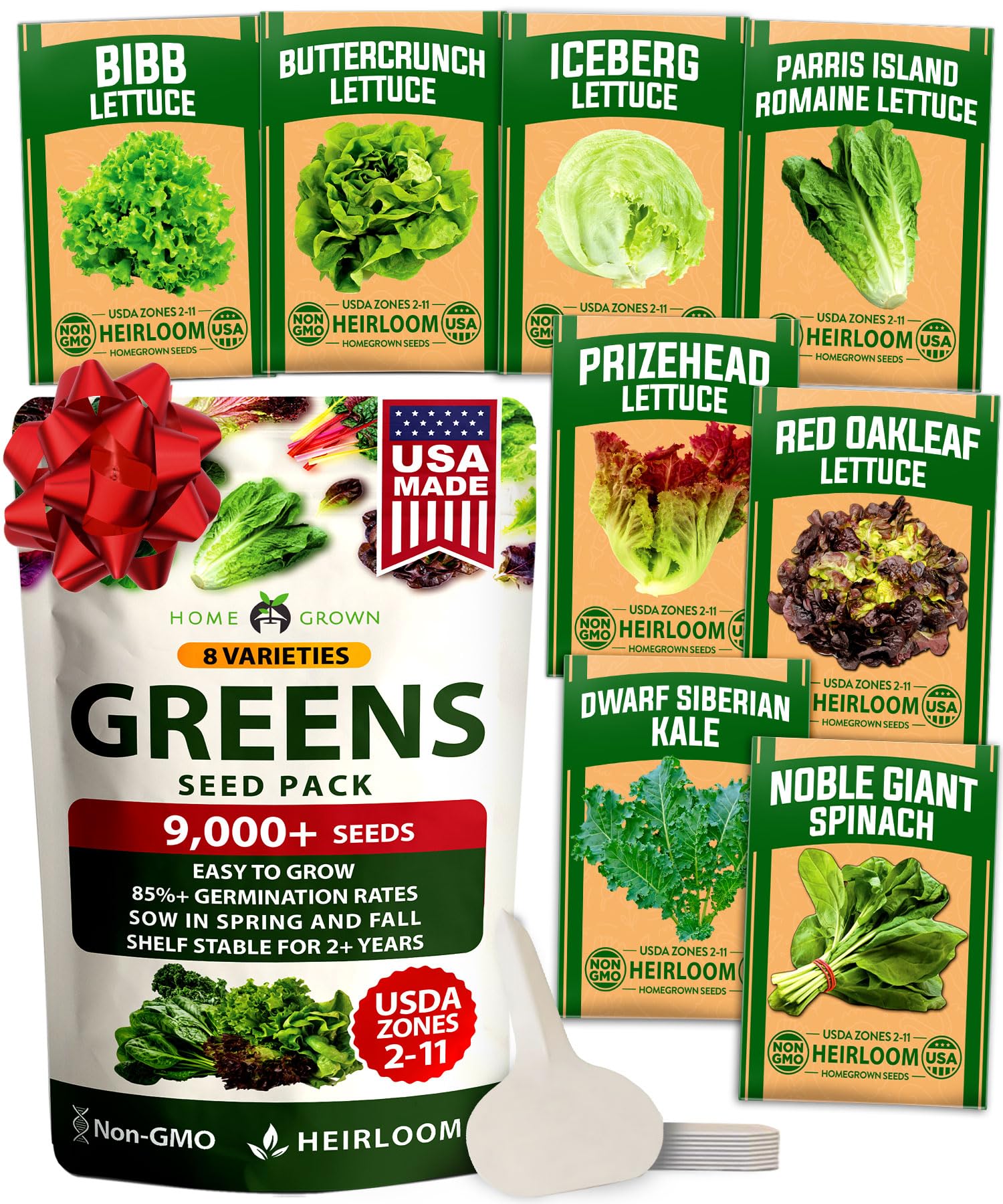 HOME GROWN Lettuce Seeds for Planting - 8 Varieties Non-GMO Heirloom Salad Greens Seeds - 9000+ USA-Sourced Vegetable Seeds for Planting Outdoors, Indoors, Hydroponic Garden