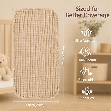 Ease Cubs Muslin Burp Cloths Large 100% Cotton Hand Washcloths for Boys & Girls, Baby Essentials Extra Absorbent and Soft Burping Rags for Newborn Registry (Brown, 12-Pack, 20 X10)
