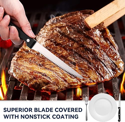 Miniatura 7 de 20 cuchillos de carne a granel de acero inoxidable de 9 pulgadas con mango triple remachado, juego de cuchillos de carne afilados para cocina,