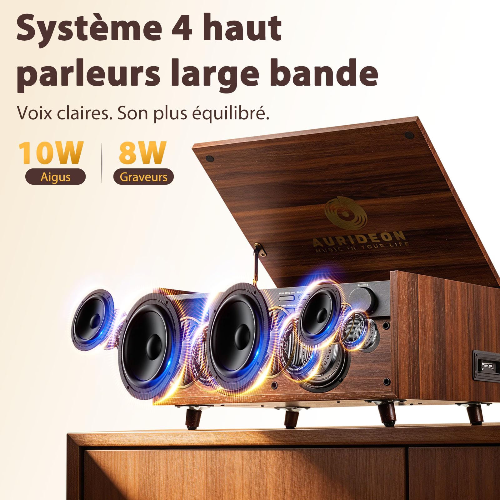 Chaîne Bois MC-278 Dab+/FM, Vinyle AT-3600L, CD/MP3, USB, Cassette 36W