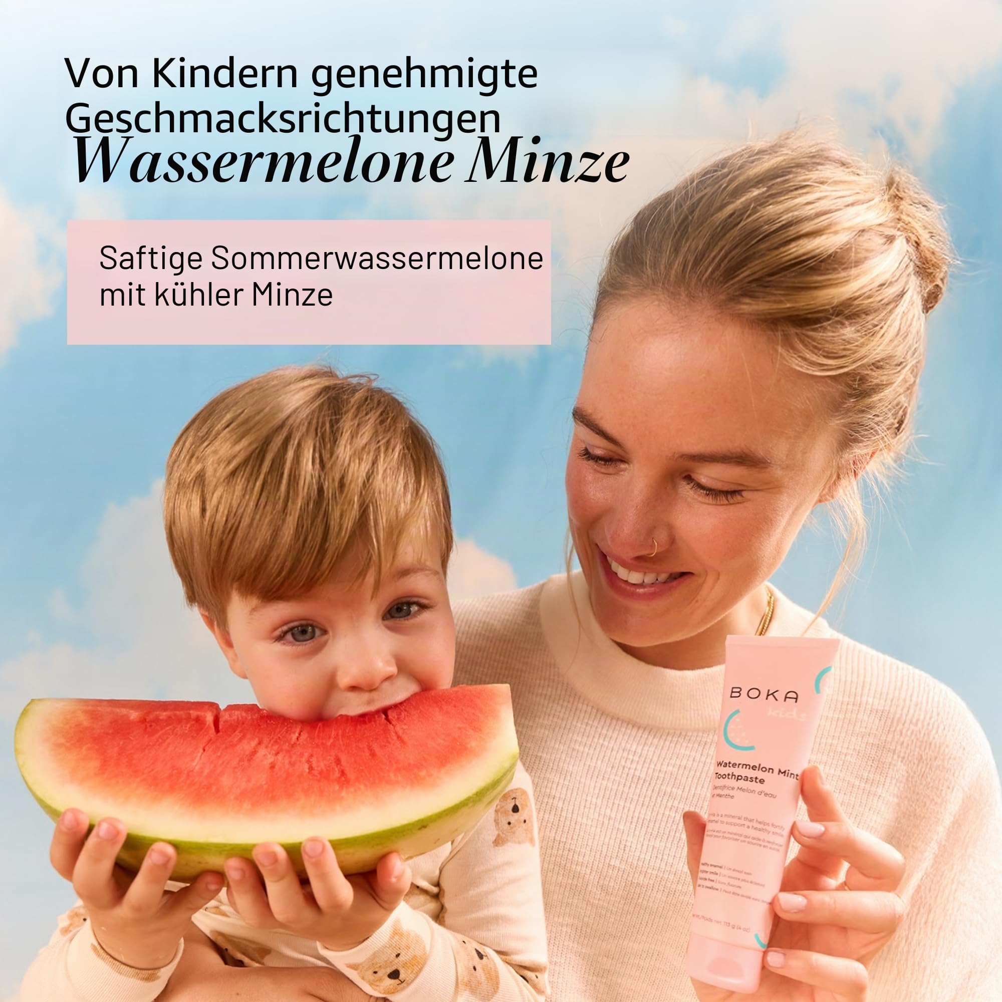 Boka Fluoridfreie Nano-Hydroxyapa-Zahnpasta, Trainingszahnpasta, geeignet für empfindliche Zähne, ohne Sulfat und Parabene, natürliche Aromen und vegan, Wassermelonen-Minze (113 g), 1 Stück