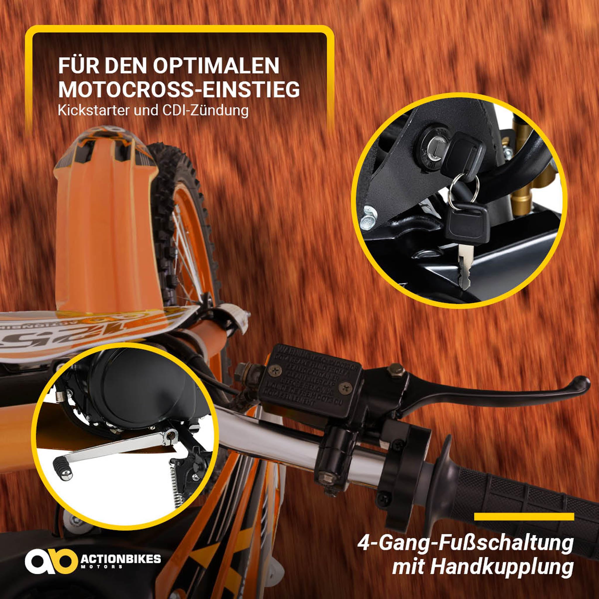 Actionbikes Motors Crossbike JC125 | 4-Takt 125ccm Benzinmotor (Schwarz) | Bis 𝟖𝟎 km/h | Motorrad | Pocket Bike | Dirt Bike | Motocross | Pocketbike | Motorsport | Dirtbike | Enduro ab 14 Jahren