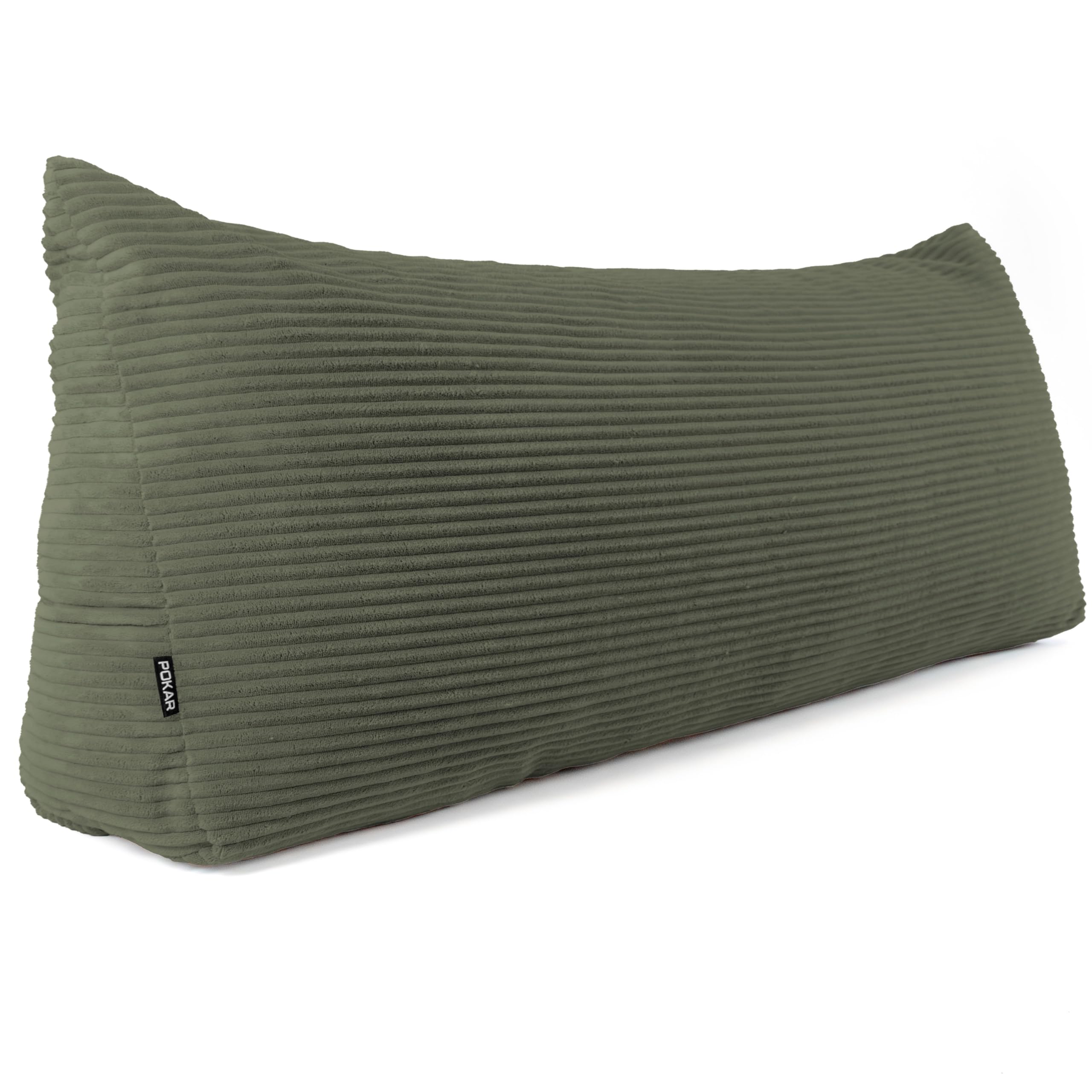 POKAR Almohada Lectura Cuña 160x50x20 cm | Cojín Respaldo para Cama y Sofá con Apoyo Espalda | Cojín Lumbar con Funda de Pana Suave y Bolsillos Laterales | Certificado Öko Tex | Caqui
