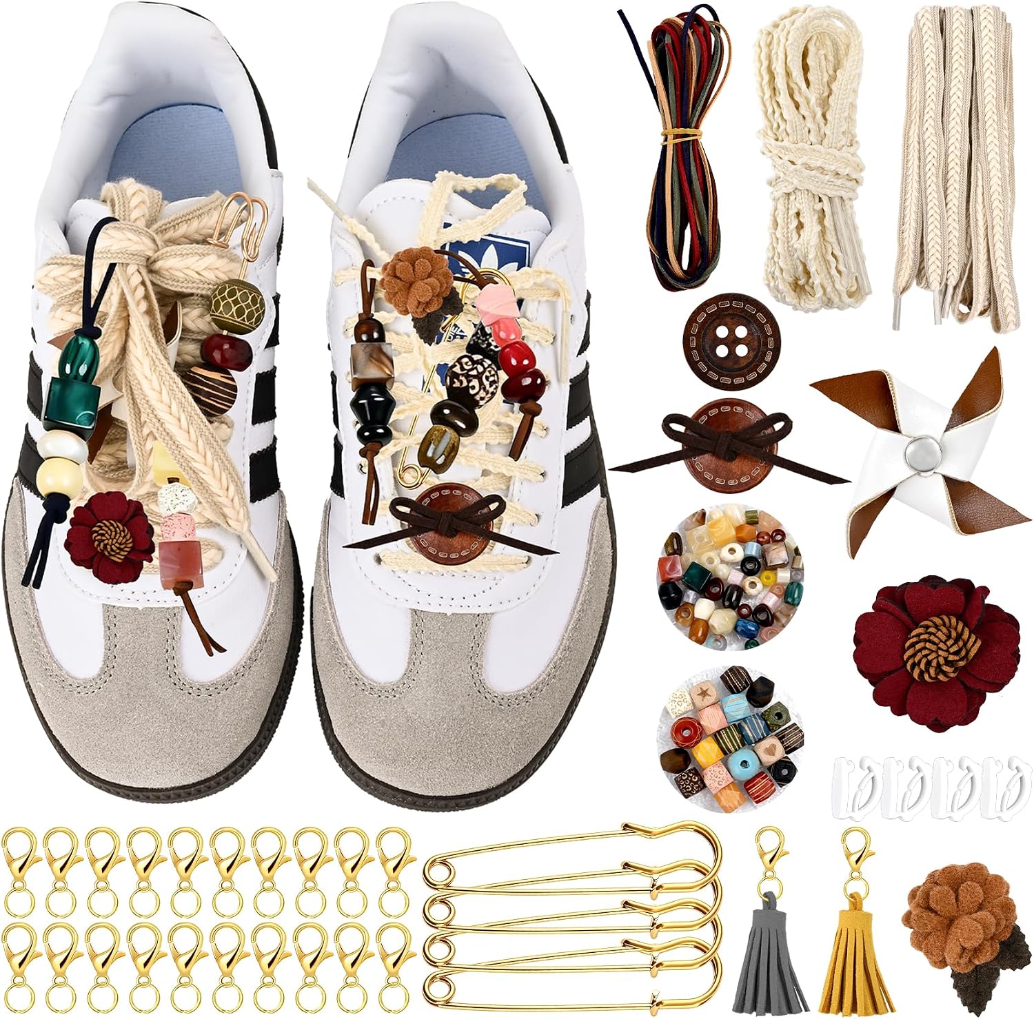 Chunky Rope Shoe Laces Kit Sneaker Charms,Pearl pendant Shoe Jewelry for Boots&Sneakers