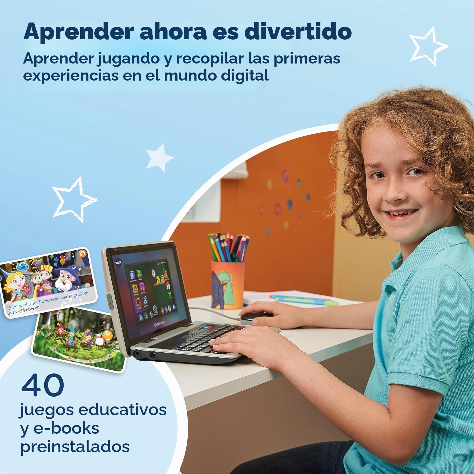 Vtech Genio - Ordenador de Aprendizaje XL con Pantalla LCD Grande de 7" con Acceso a Internet, Programa de Texto y Muchos contenidos educativos, para niños de 5 a 12 años, Version Alemana