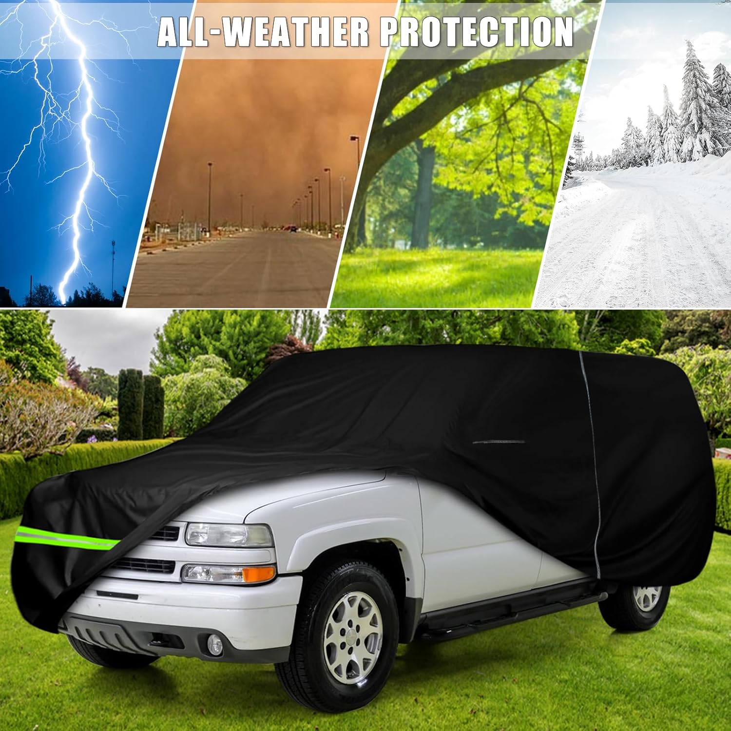 Waterproof Car Cover Replace for 1973-2006 Chevy Suburban/GMC Yukon XL/Cadillac Escalade ESV, 6 Layers All Weather Car Cover with Zipper Door for Snow Rain Dust Protection