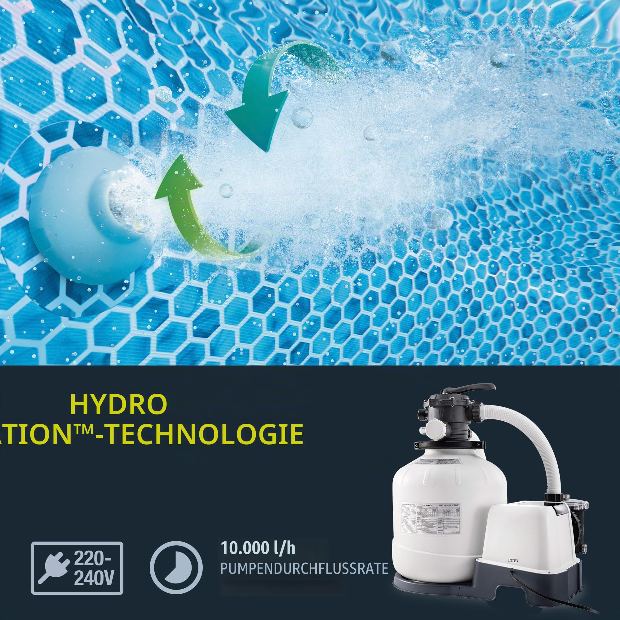 Intex 26680 – Sandfilterpumpe Krystal Clear mit Salzwassersystem, Wasserfluss 10000 L/h, Systemfluss 8000 L/h, für Pools bis maximal 56800 L, Kunststoff, Weiß
