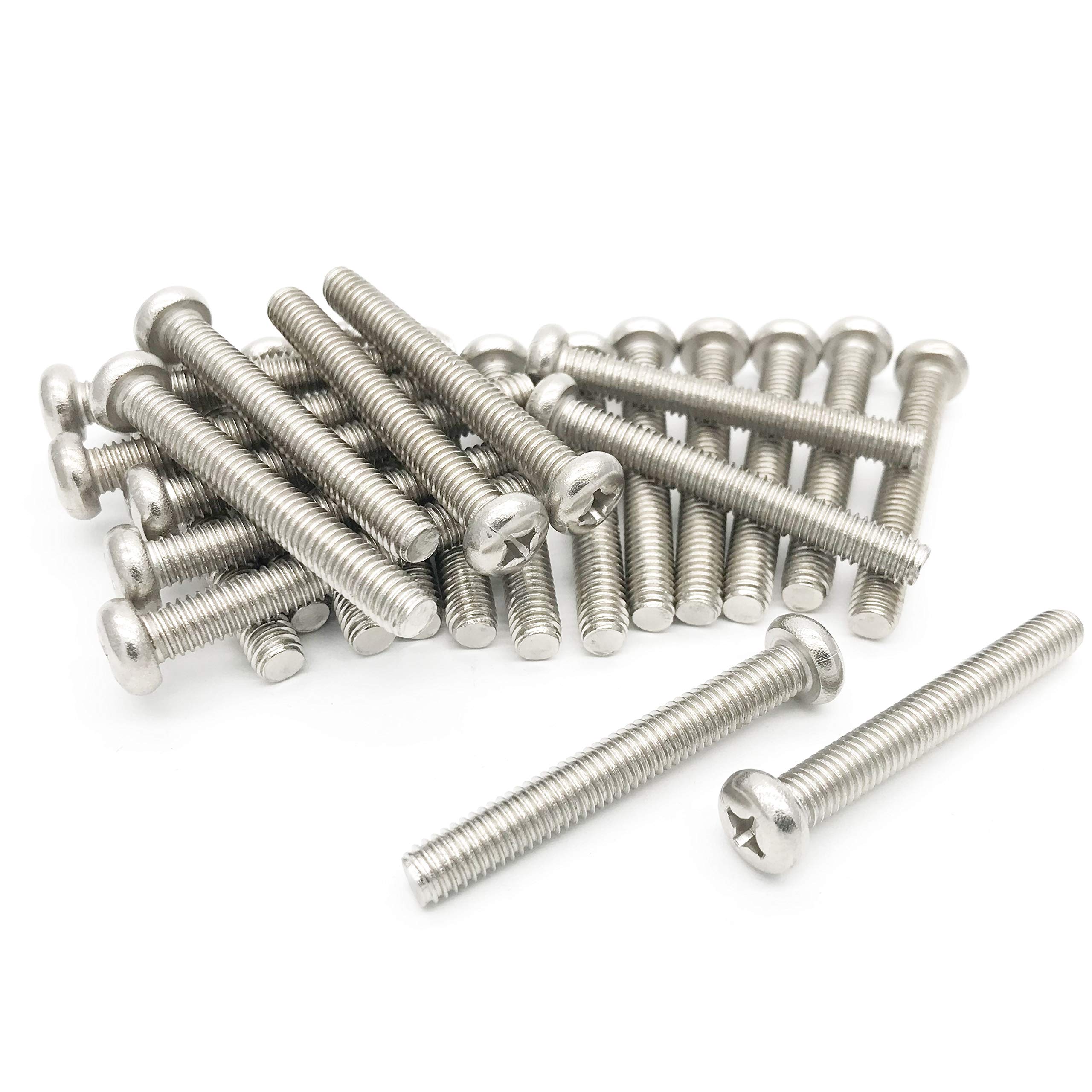 25Pcs Phillips Screw Bolt, M6 x 45mm Round Head 304 Stainless Steel Machine Phillips Screws Thread Bolt