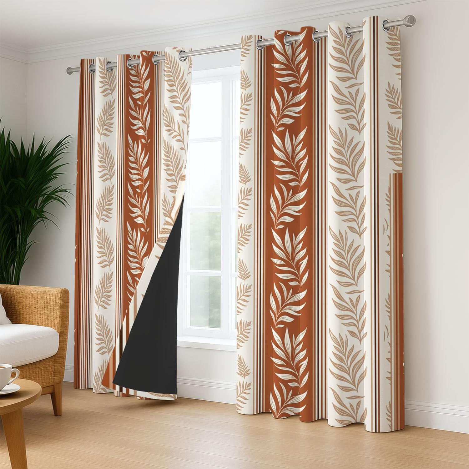 Rideau Occultant, Motif Feuille Botanique - Rideaux Thermiques Moderne Naturel pour Salon Chambre Fenetre, Lot de 2 Rideaux et Draperies Intérieurs à Oeillets, 132 x 214 CM