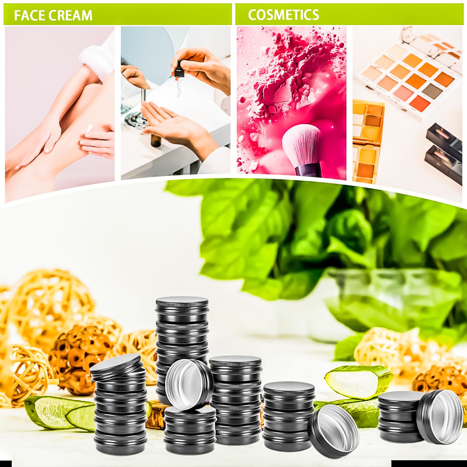 Paquete de 24 tarros de aluminio recargables de 0.5 onzas, recipientes redondos de aluminio con tapas para loción de bálsamo labial, velas de crema, bálsamo labial, 15 ml, color negro