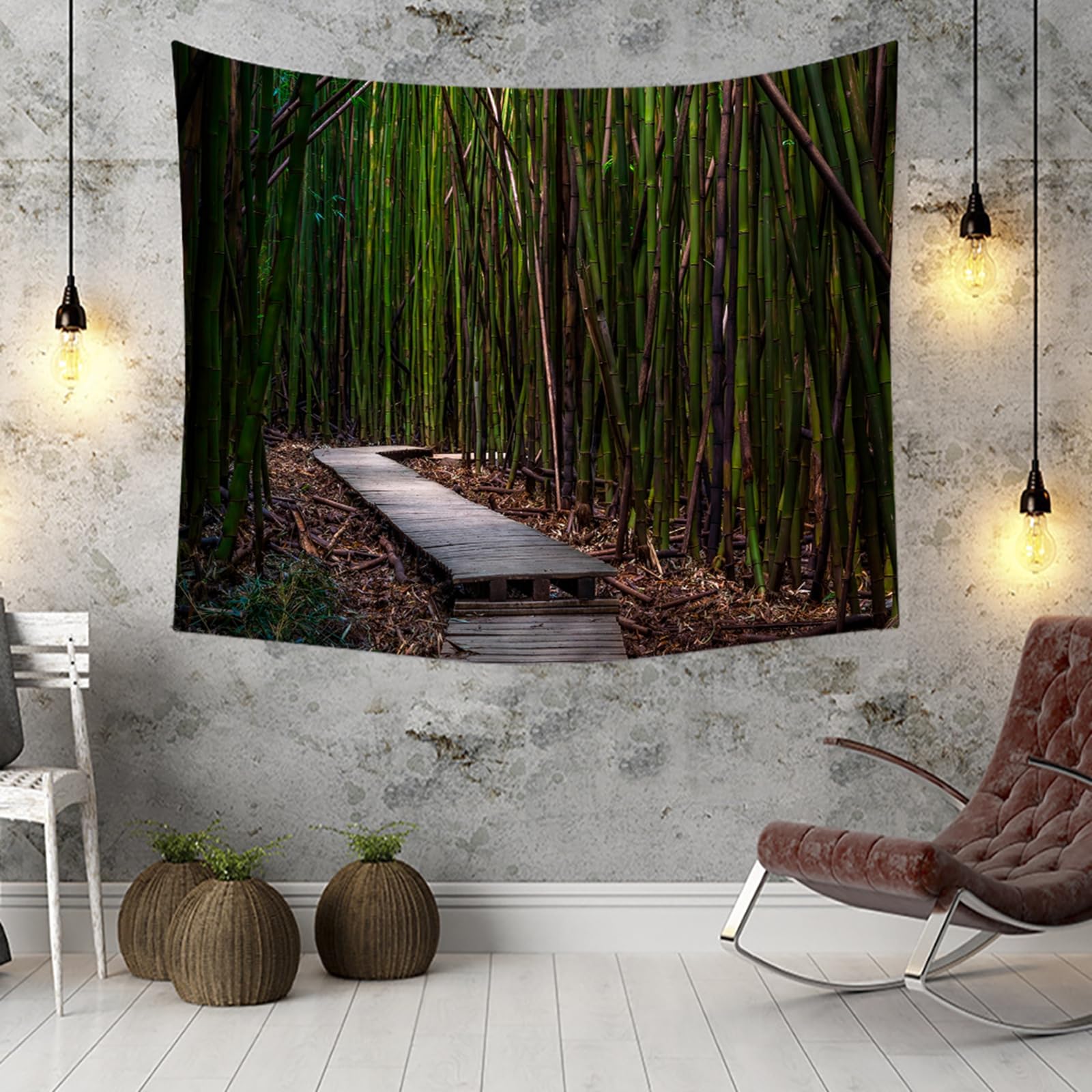 Gualiy Gobelin 300 x 256 cm, chusta ścienna, las bambusowy i ścieżka, dywan ścienny do salonu, sypialni, dekoracja ścienna, kolor zielono-brązowy